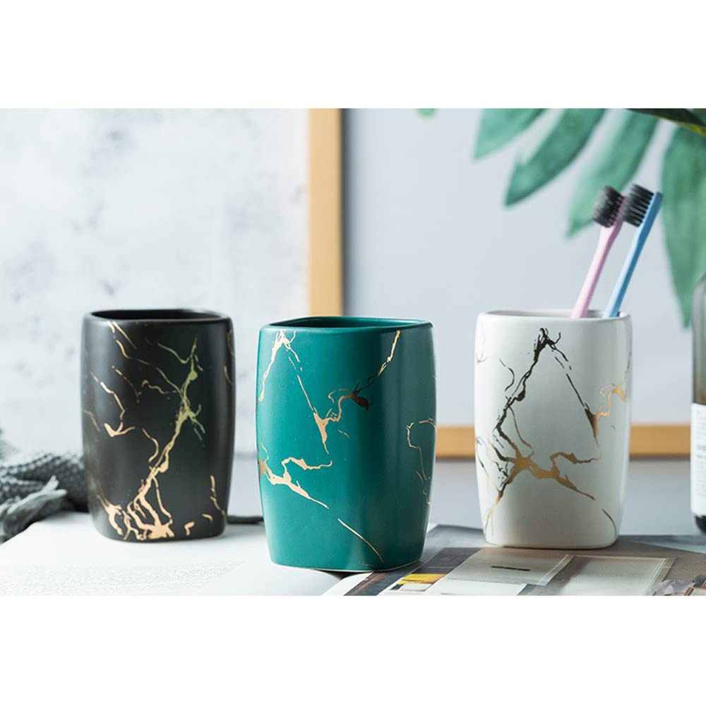 Premium Marbled Ceramic Bathroom Accessories Set - Soap Dish, Toothbrush Holder, Lotion Dispenser & Mug Cup | Modern Luxury Bathroom Decor for Home, Hotel & Spa Use