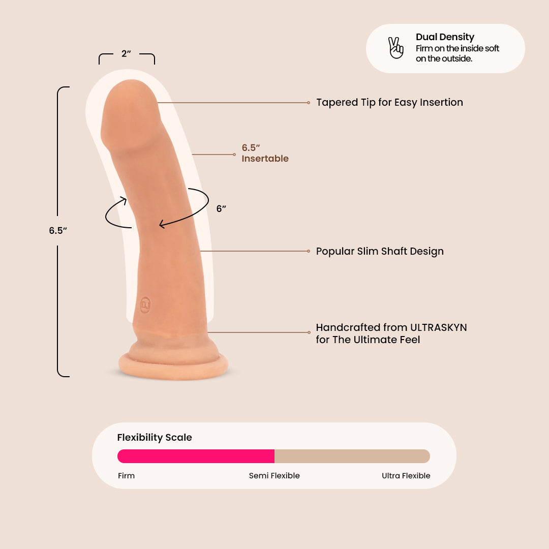 Ultra-Realistic Dual Density Dildo - 6 Inch Slim Design with ULTRASKYN Material | Perfect for Solo Play, Couples & BDSM Scenes