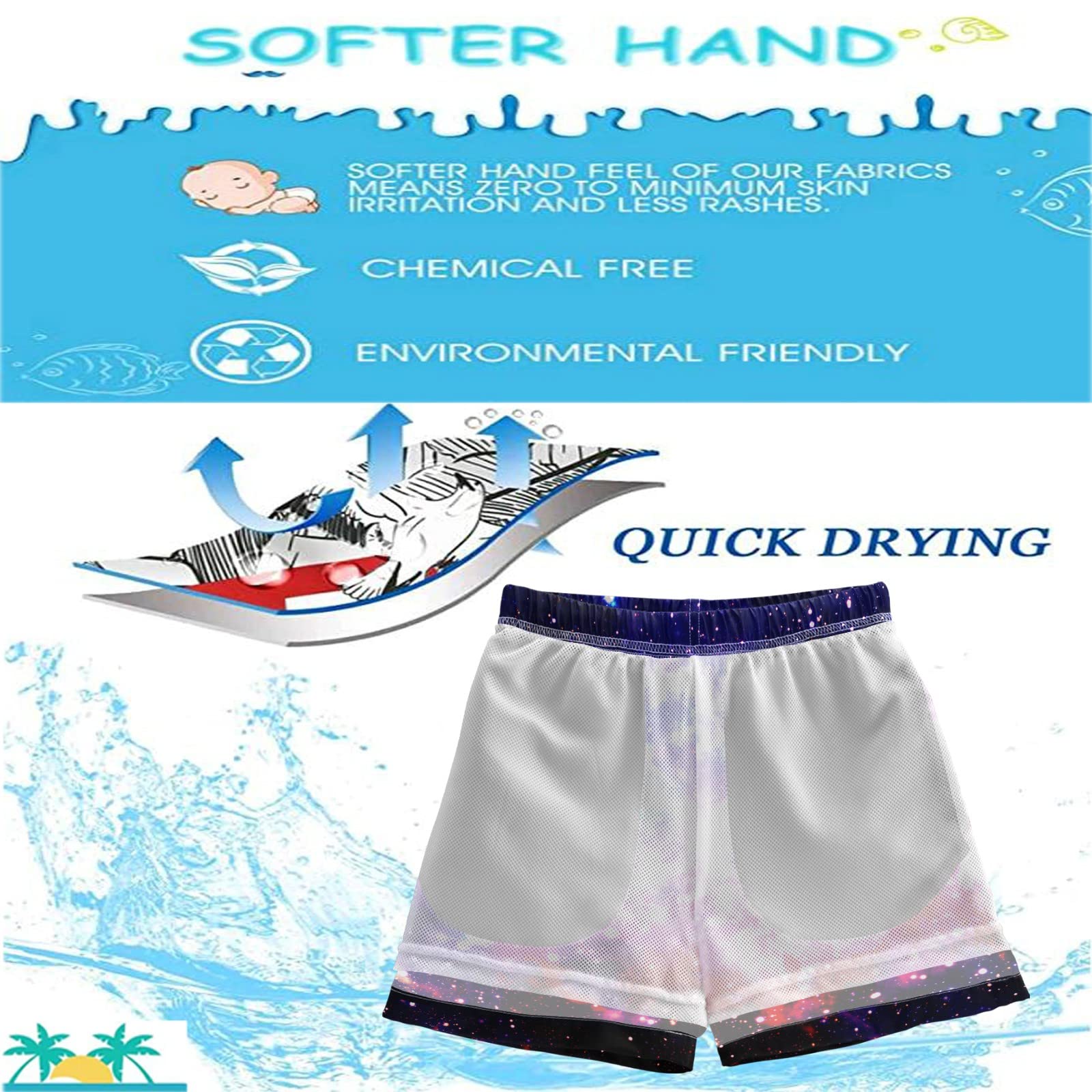 Visesunny Amazing Nebula Space Swim Trunks for Boys - Toddler & Kids Bathing Suits | Baby Boy Swimsuit for Beach, Pool & Summer Water Play