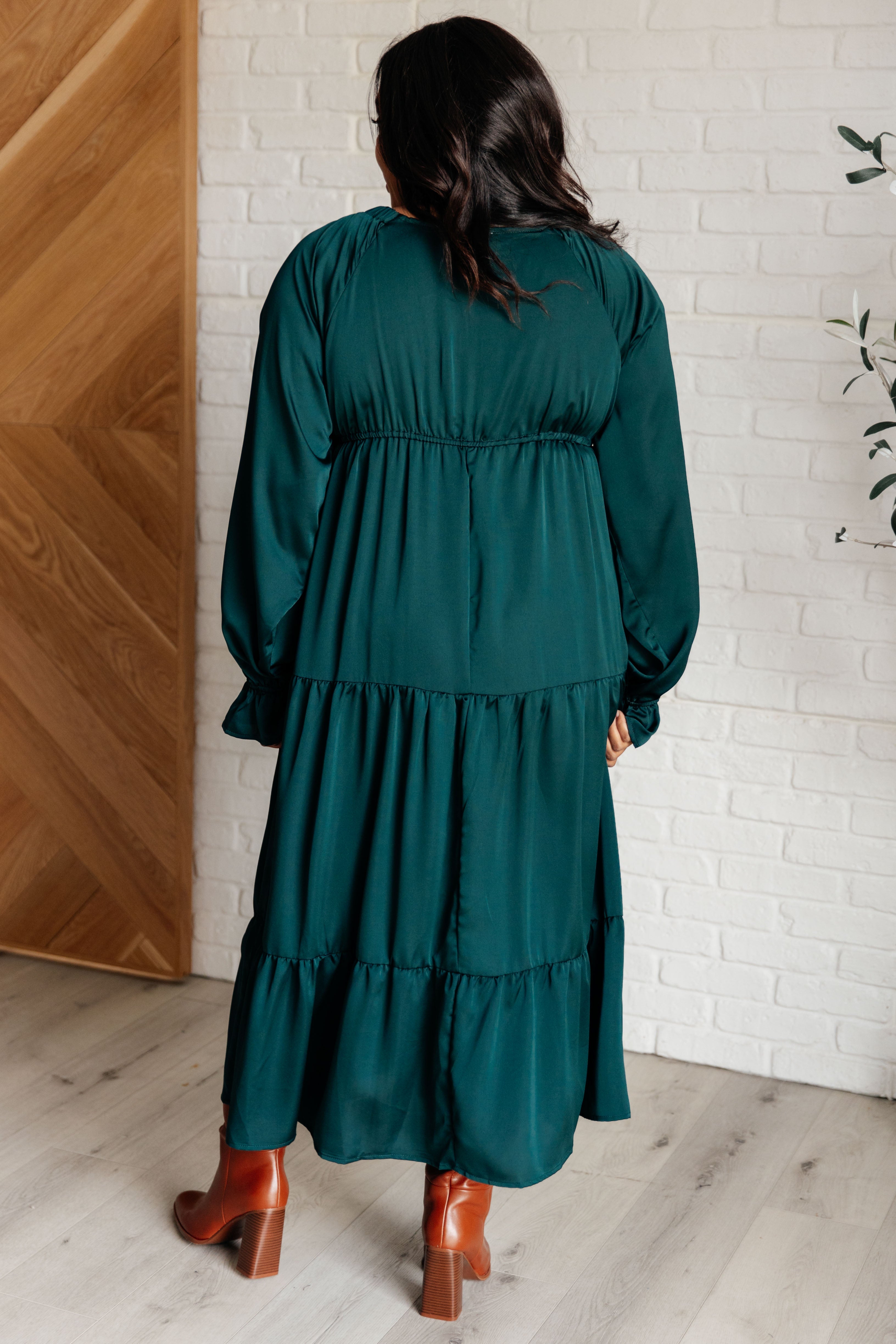 Hunter Green Tiered Dress - Flowy A-Line Midi Dress for Women | Perfect for Casual Outings, Date Nights & Summer Parties
