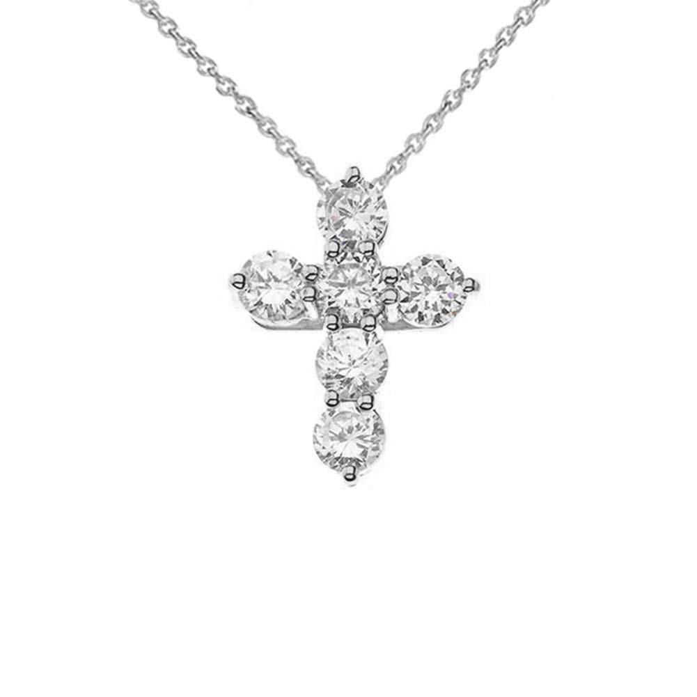 Elegant 14K White Gold CZ-Accented Cross Pendant Necklace for Women - Religious Jewelry Gift for Baptism, Confirmation & Church - Mini to Small Sizes