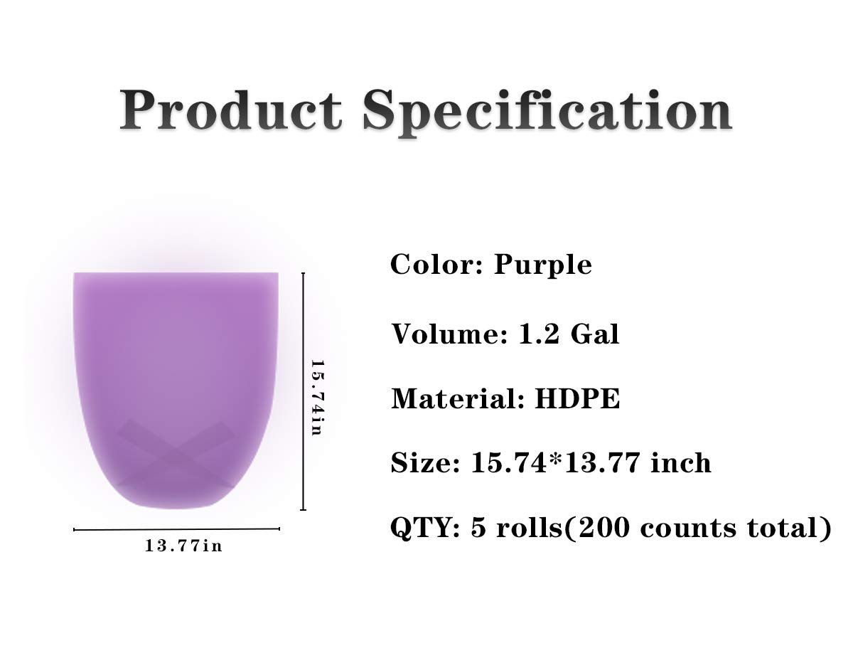 **Purple Small Trash Bags - 1.2 Gallon (5 Rolls, 200 Count) | 5 Liter Garbage Bags for Bathroom, Home & Office | Perfect for Small Trash Cans, Diaper Pails & Desk Bins**
