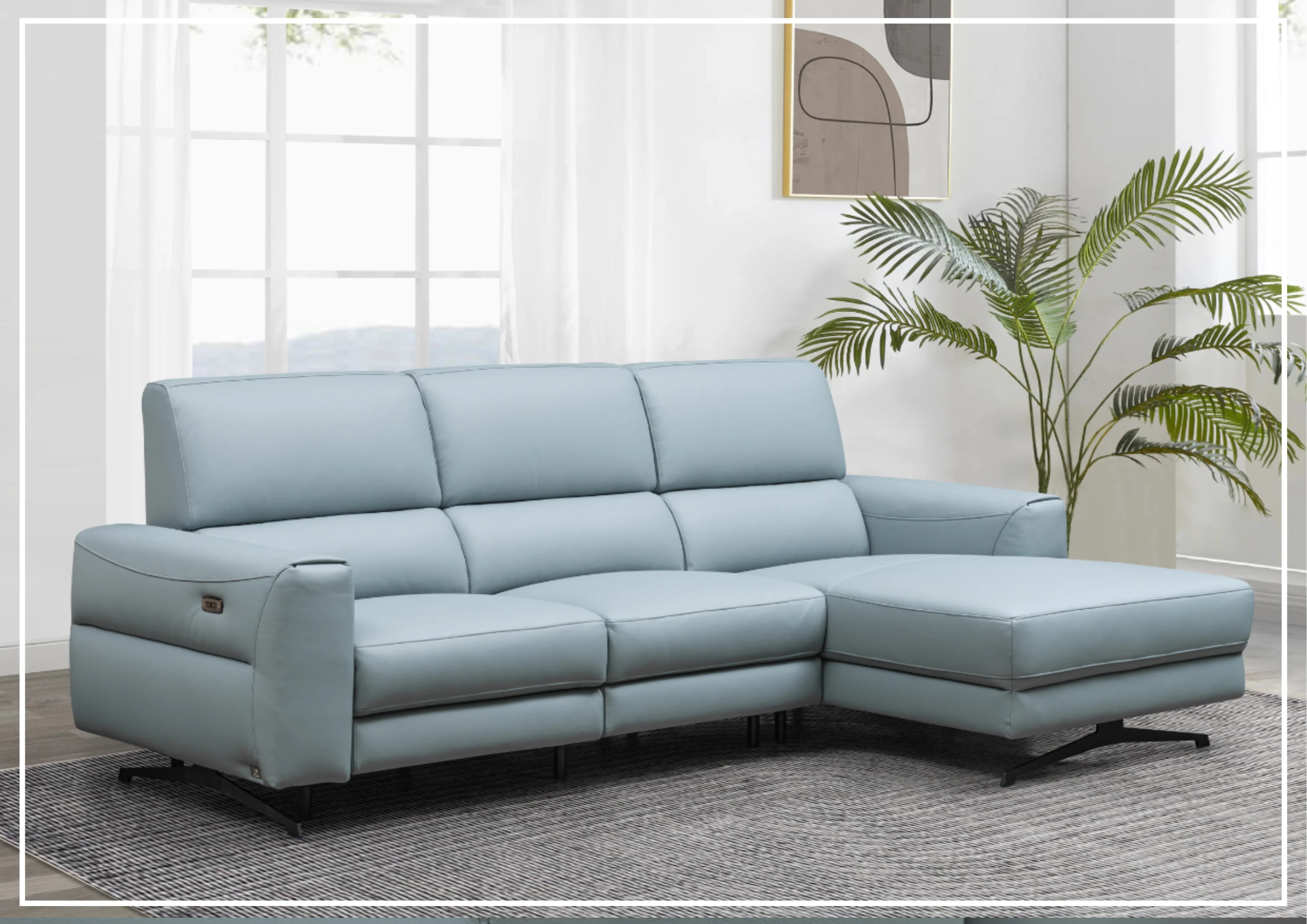 Klaussner Milano Blue Leather L-Shaped Power Reclining Sectional Sofa - Modern Living Room Furniture for Home Theater & Family Gatherings