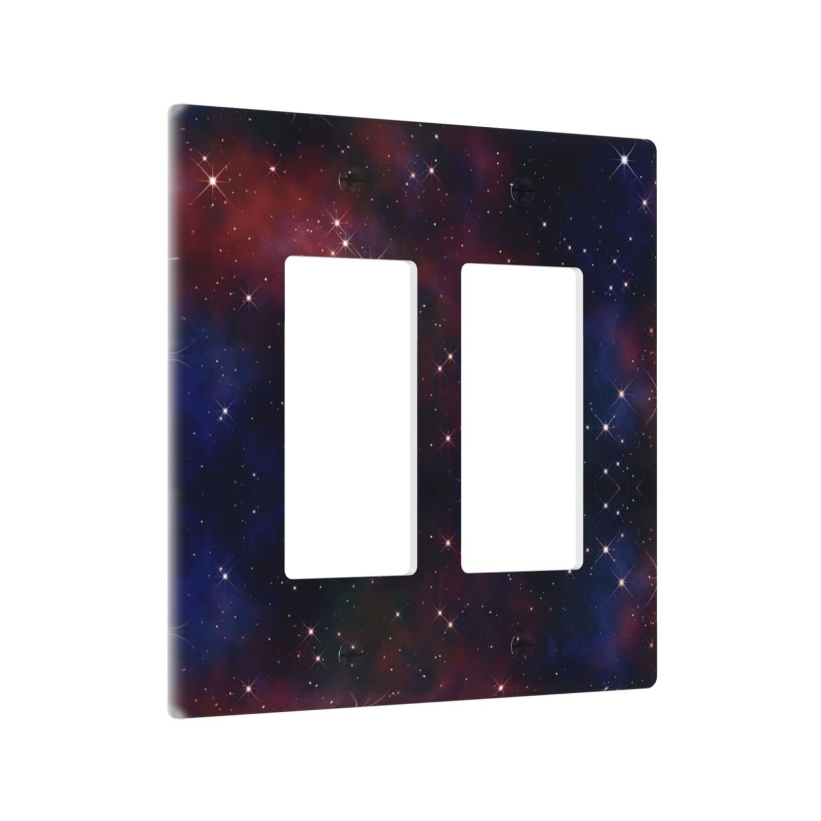Galaxy Light Switch Cover 2 Gang Double Toggle - Black Starry Night Wall Plates for Kids Room, Bedroom, Kitchen & Living Room Decor - Farmhouse & Home Decoration Accessories (Perfect for Nursery, Boys Room & Housewarming Gifts)