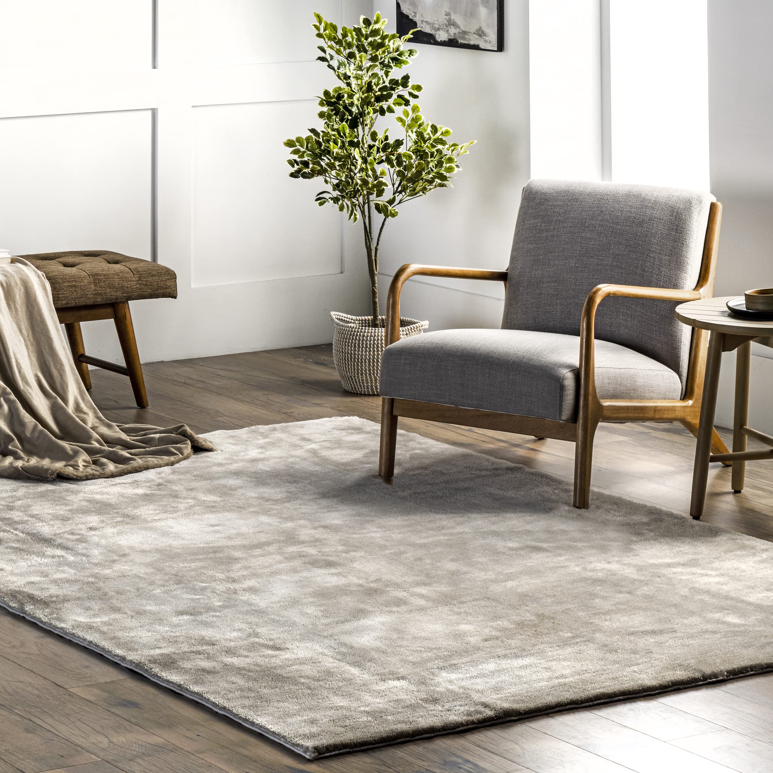 nuLOOM Loni Solid Machine Washable Shag Area Rug 6'x6' Square Soft Plush Beige - Perfect for Living Room, Bedroom & Nursery Decor