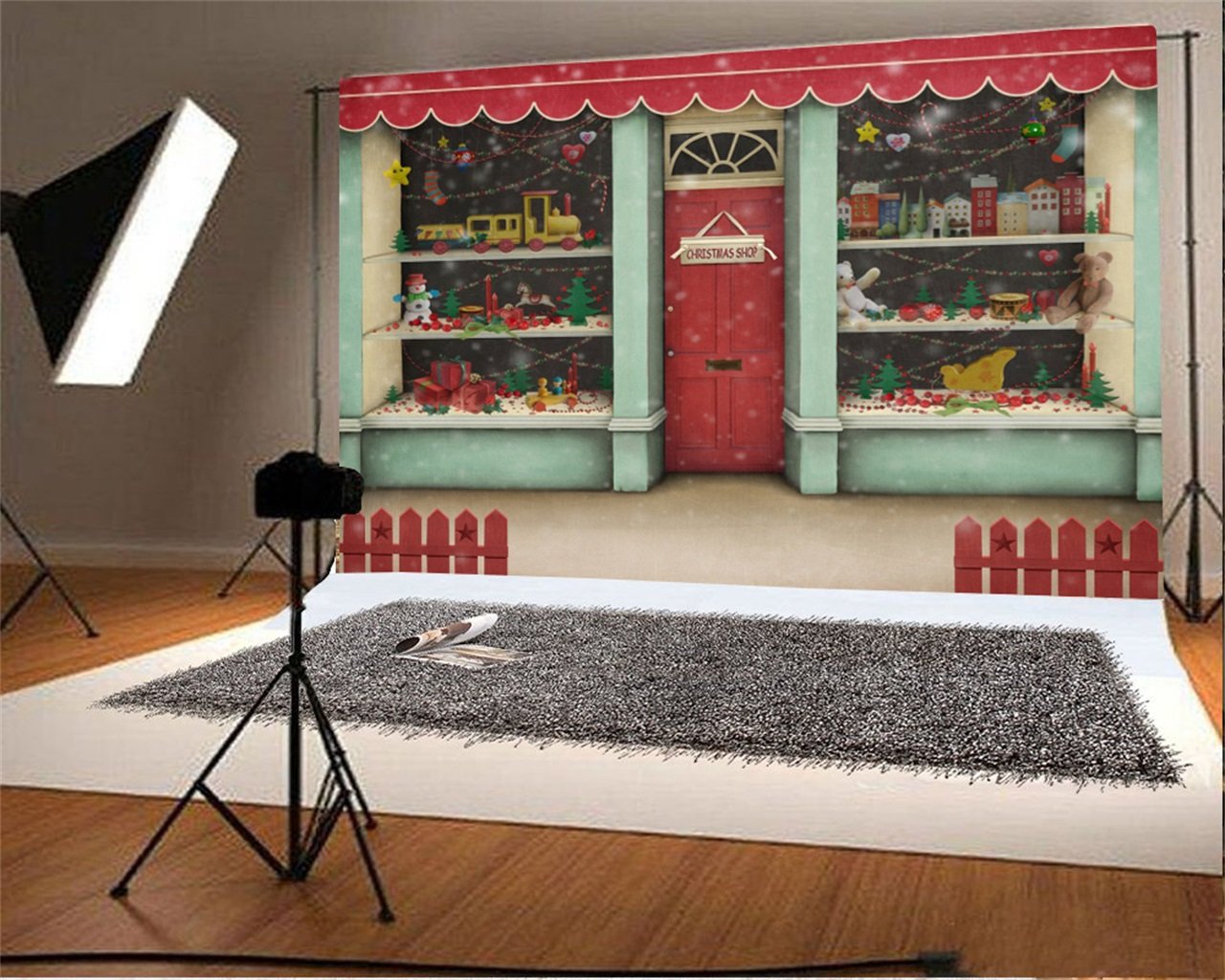 10x7ft Christmas Photography Backdrop - Holiday Shop Gifts Background for Family & Friends, Winter Snow Scene Photo Studio Props for Kids & Adults, Portrait Video Drape Wallpaper (Perfect for Christmas Parties, Family Portraits, Social Media Content)