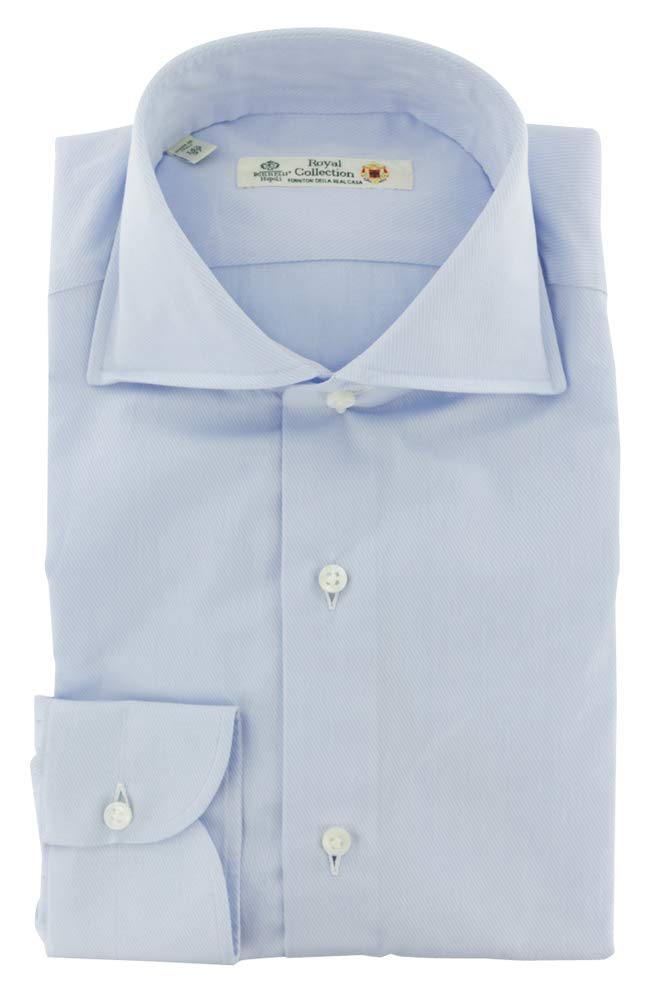 Luigi Borrelli Men's Slim Fit Blue Patterned Cotton Dress Shirt - Spread Collar Button Down Shirt Size 15 Small | Perfect for Business Casual, Office Wear & Formal Occasions