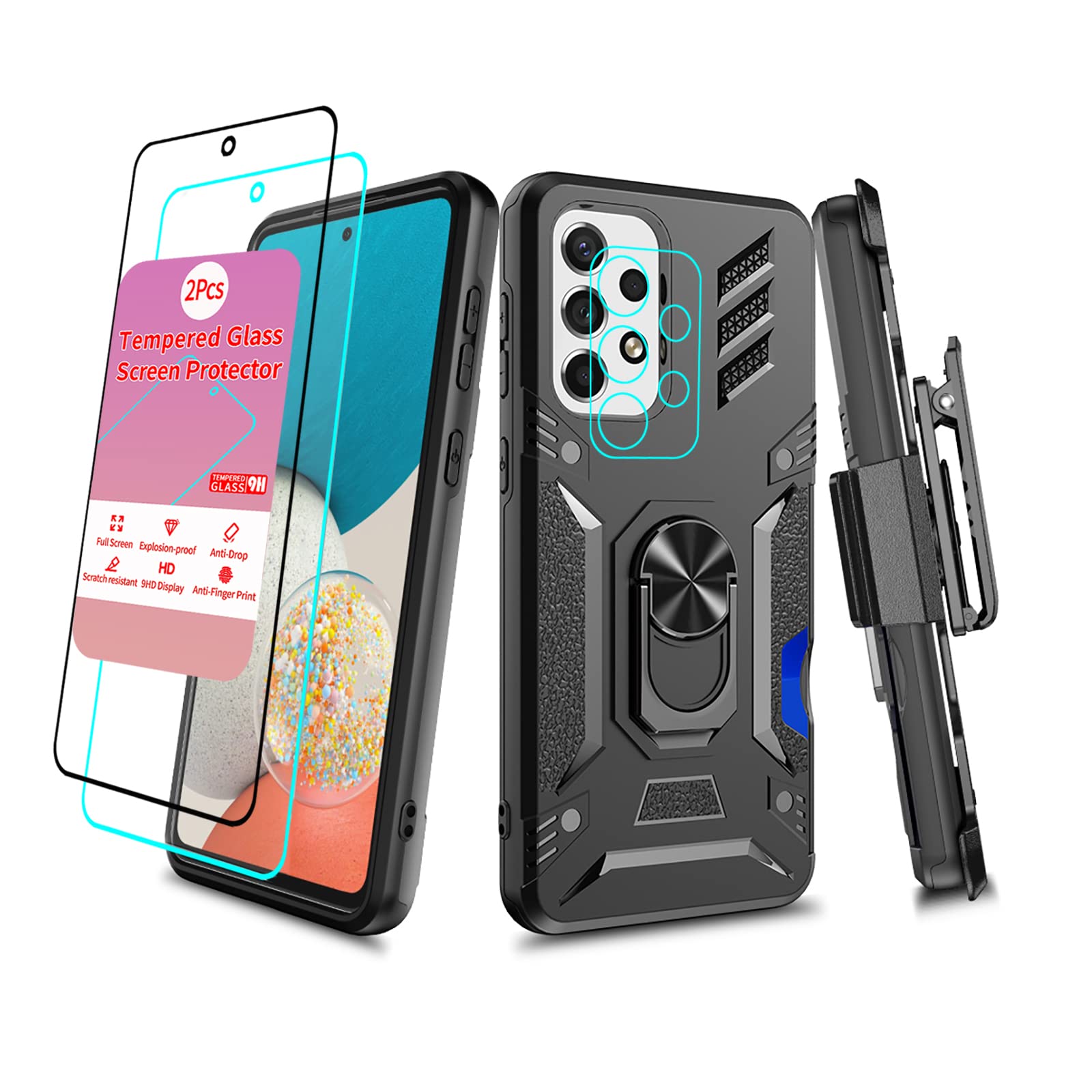 Samsung Galaxy A53 5G Case with Screen Protector - Military Grade Heavy Duty Shockproof Phone Cover with Kickstand & Belt Clip - Perfect for Outdoor, Work & Travel (Black)