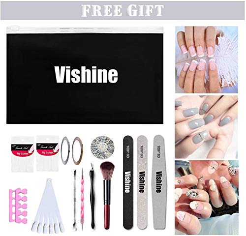 Vishine 40W UV LED Nail Lamp with 9 Gel Polish Set - Semi-Permanent Soak Off Base & Top Coat, Matte Top Coat, Nail Art Brush & Rhinestone Decor Tools - Professional Manicure Kit for Home & Salon Use #06