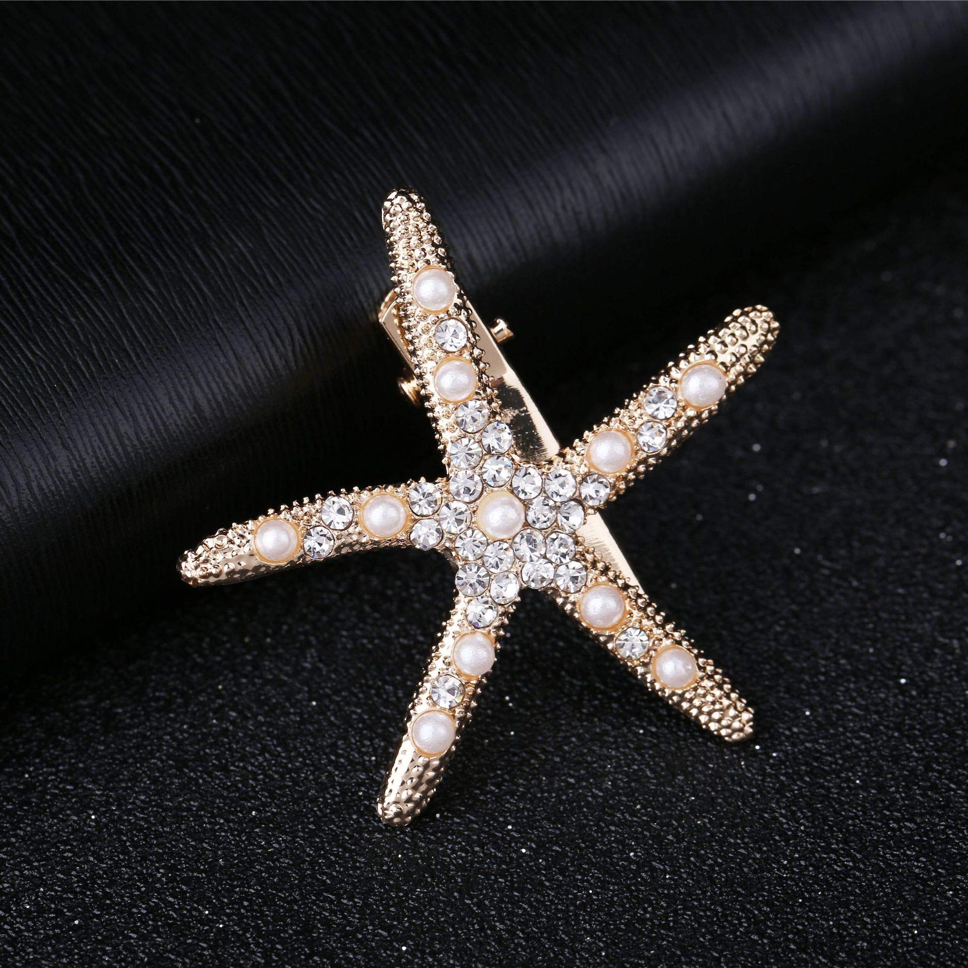 3Pcs Starfish Hair Clips with Rhinestones & Imitation Pearls - Elegant Alloy Hair Barrettes for Women - Perfect for Weddings, Beach Parties & Summer Hairstyles