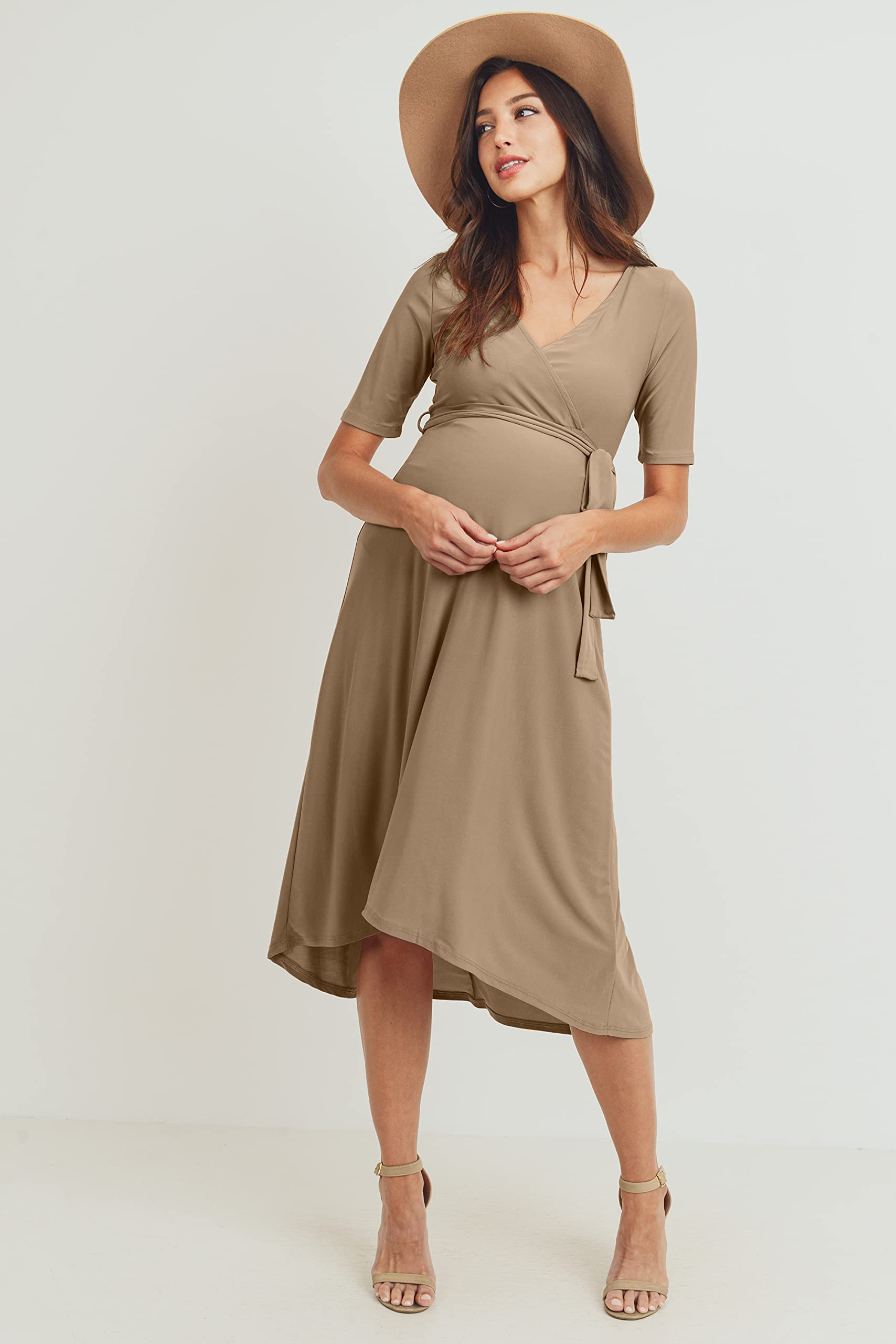 Maternity Wrap Dress for Women - Midi Length with Adjustable Waist Belt | Flattering Pregnancy Outfit for Work, Baby Shower & Special Occasions