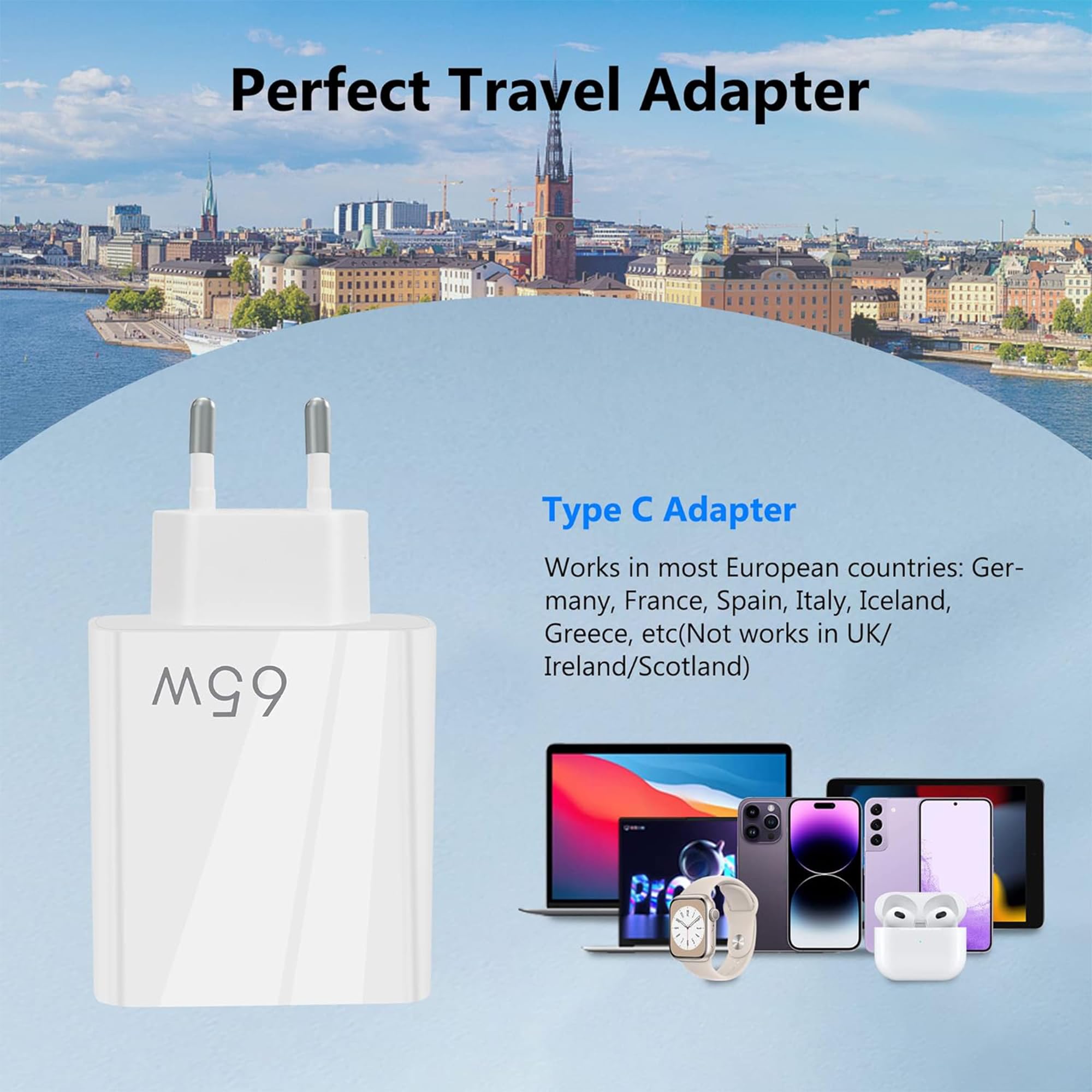 20W Fast Charger Block with 2 USB C & 3 USB A Ports - PD & QC3.0 Compatible for iPhone 15/14/13/12/11 Pro Max/XS/XR/X/SE, Samsung S22/S21/A13 - European Plug for Home, Office & Travel Charging