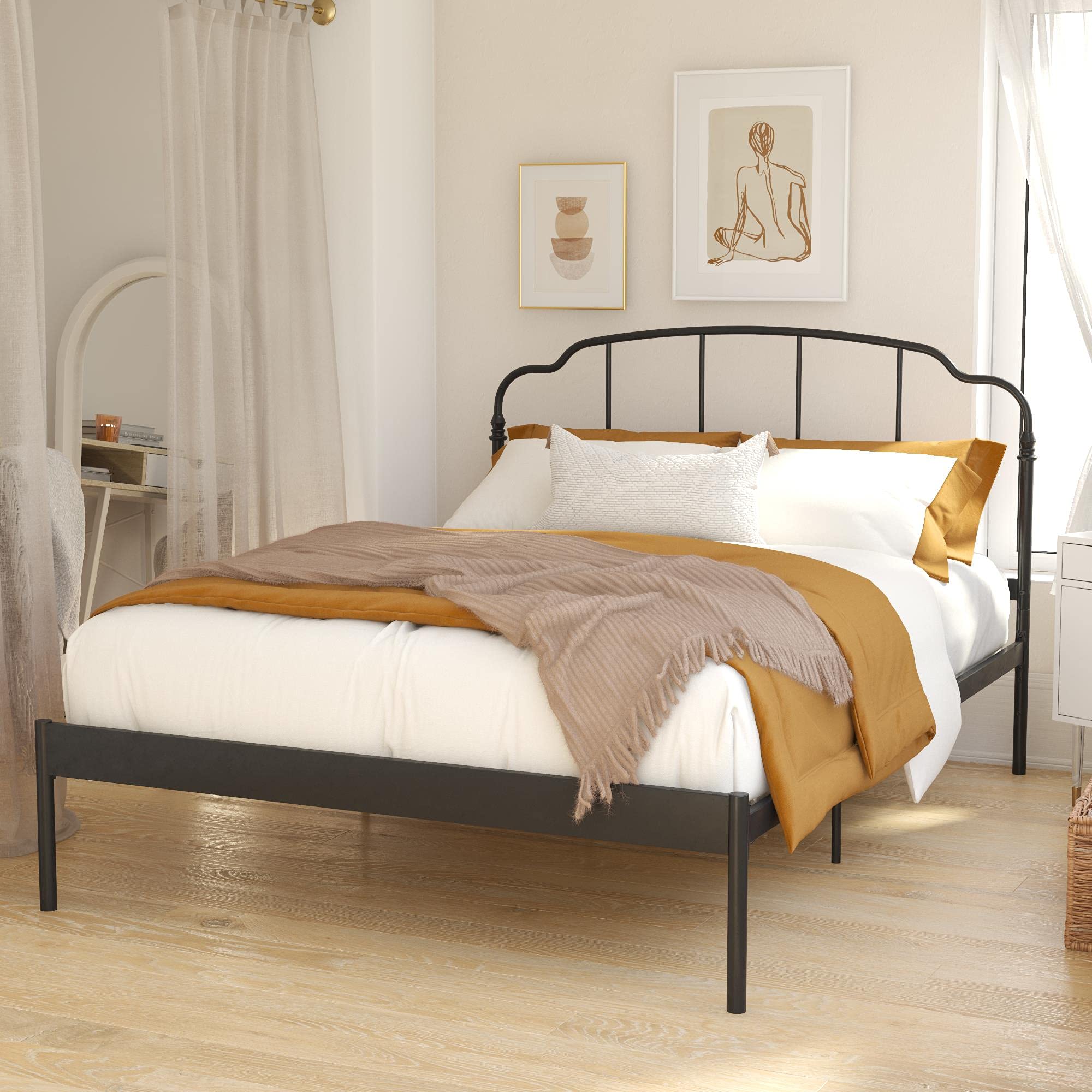 REALROOMS Camie Metal Platform Bed Frame - Full Size, Adjustable Height, No Box Spring Required, Sturdy Black Steel Design - Perfect for Modern Bedrooms, Guest Rooms & Small Spaces