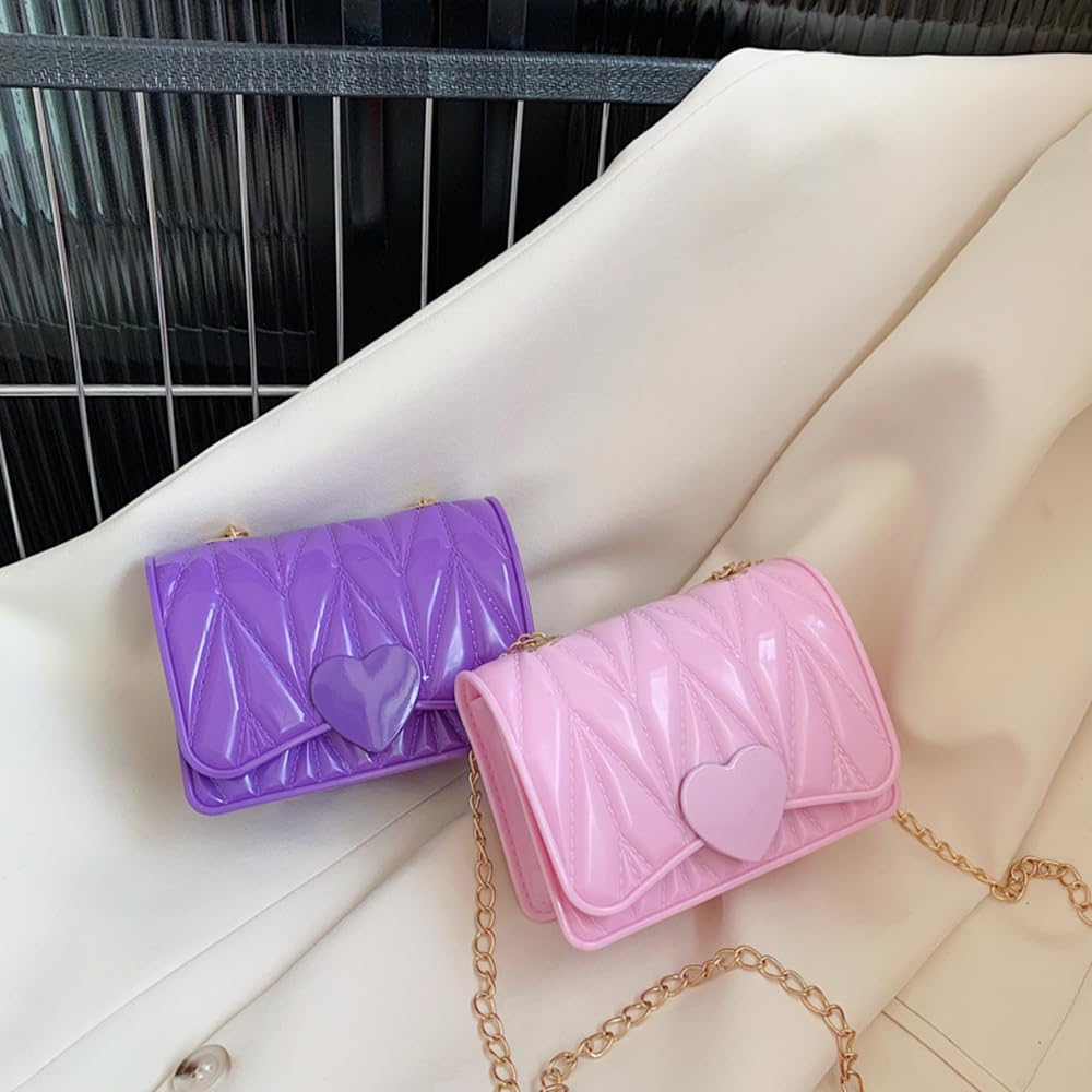 **Little Girl Mini Shoulder Bag - Kids Crossbody Purse with Heart Design for Toddlers & Girls (Purple) | Perfect for School, Travel & Birthday Gifts**