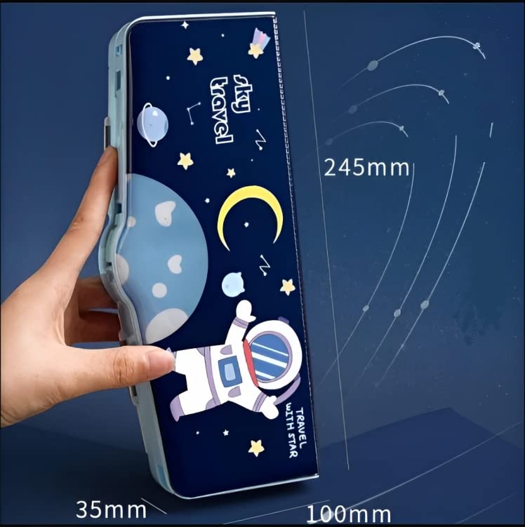 Galaxy Space Themed Pencil Case for Kids - School Supplies Organizer with Accessories (Blue Plastic Box) - Perfect for Classroom, Homework & Back to School Gifts