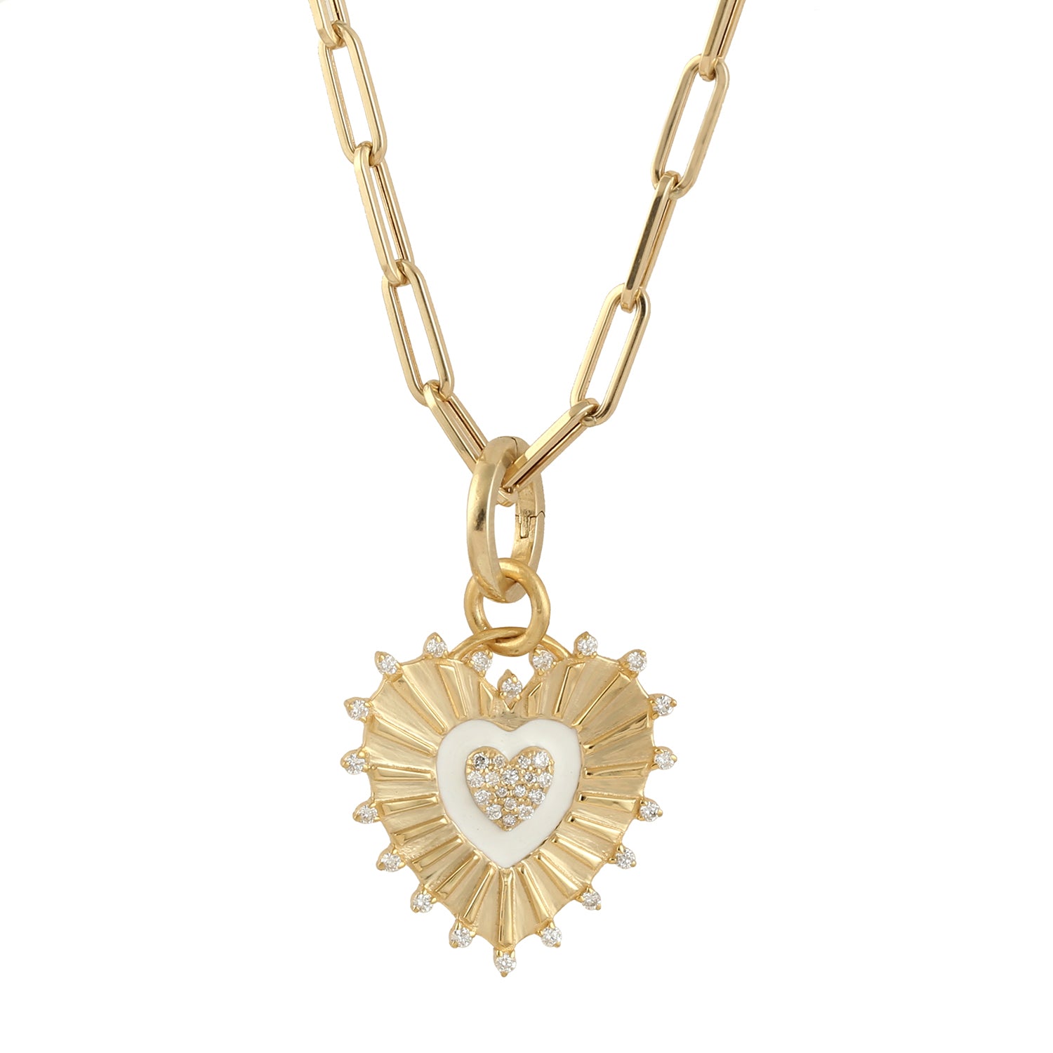 14K Yellow Gold Micro Pave Heart Enamel Pendant - Handmade Jewelry Gift for Women, Valentine's Day, Anniversary & Special Occasions