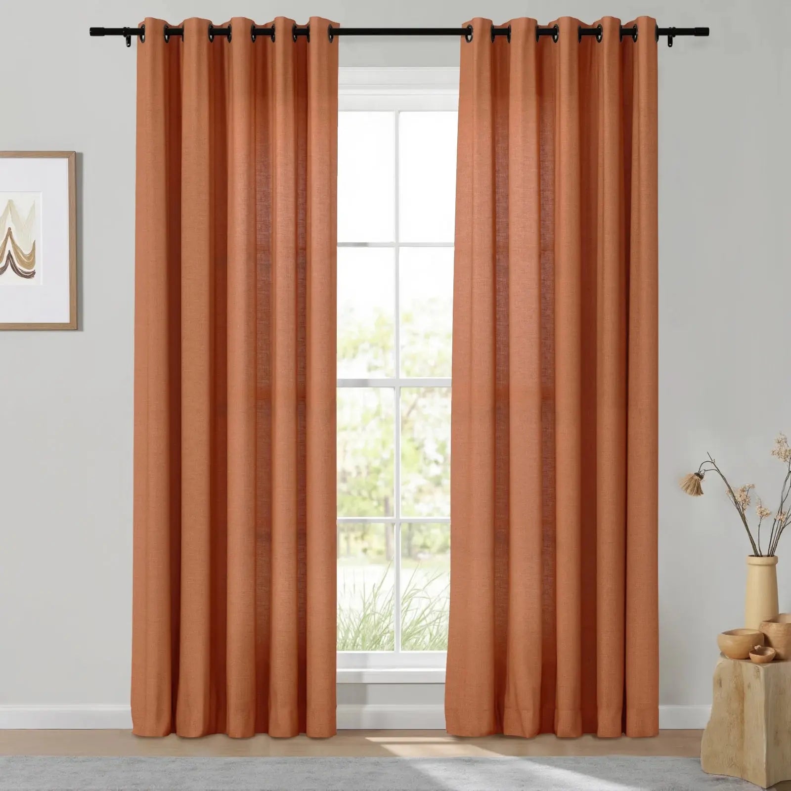 Isabella Heavyweight Cotton Grommet Curtains - Blackout Drapes for Living Room & Bedroom - Noise Reducing Thermal Insulated Window Panels (Set of 2)