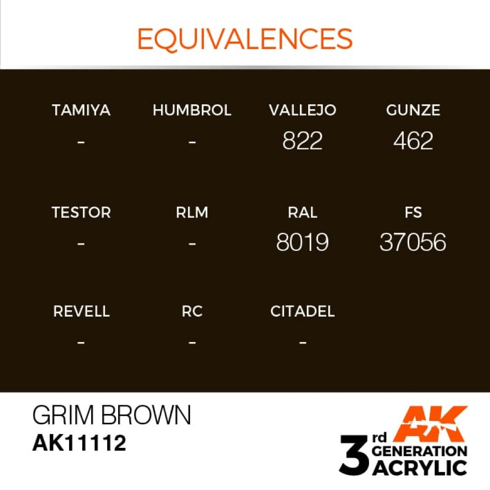 AK Interactive AK11112 Grim Brown Acrylic Paint - 17ml Bottle (3rd Gen) for Military Models, Miniatures & Dioramas - Weathering & Realistic Effects