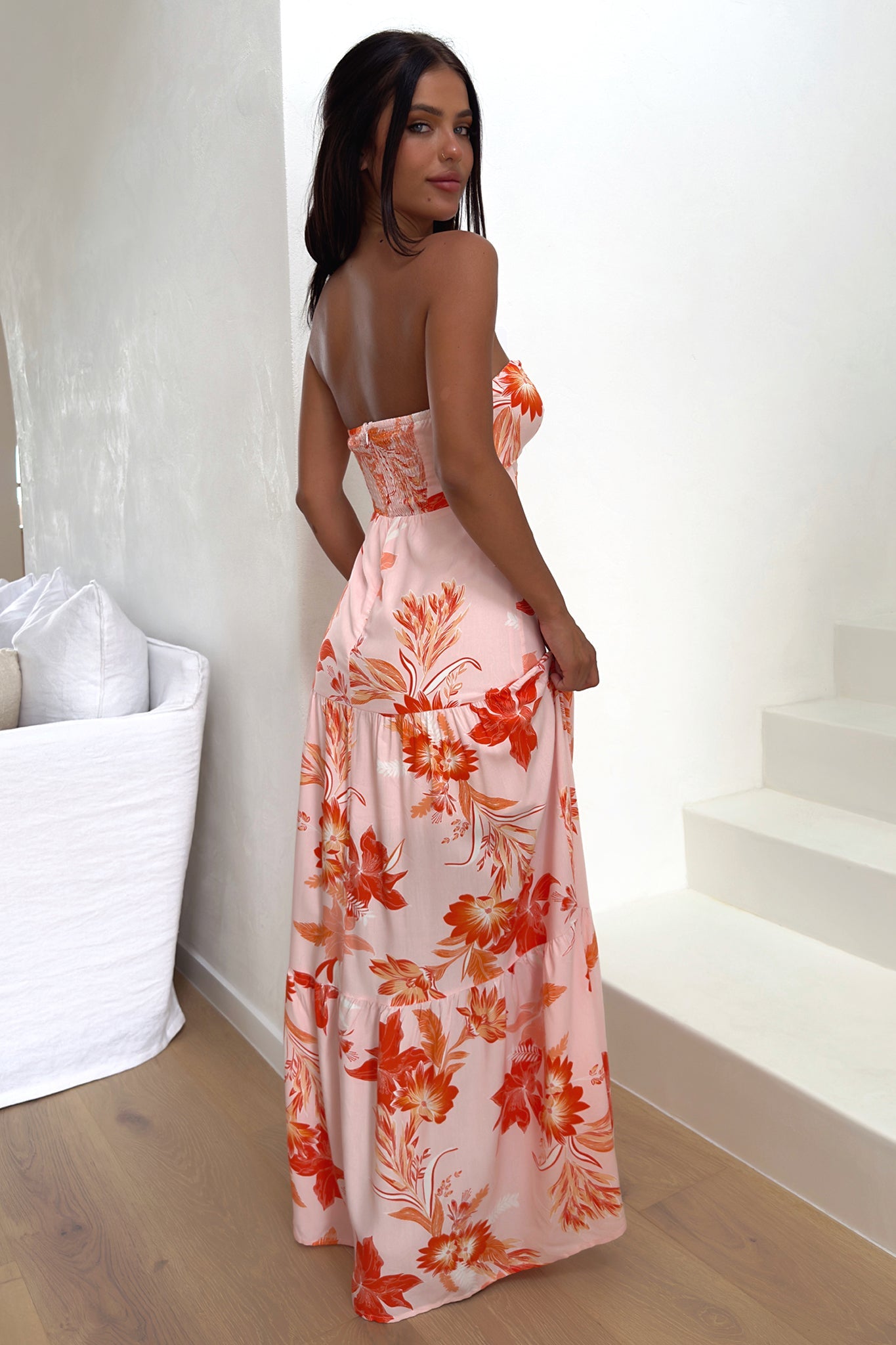 Giada Maxi Dress - Orange Floral Print Long Summer Dress for Women | Beach Vacation, Party, Casual Outfit