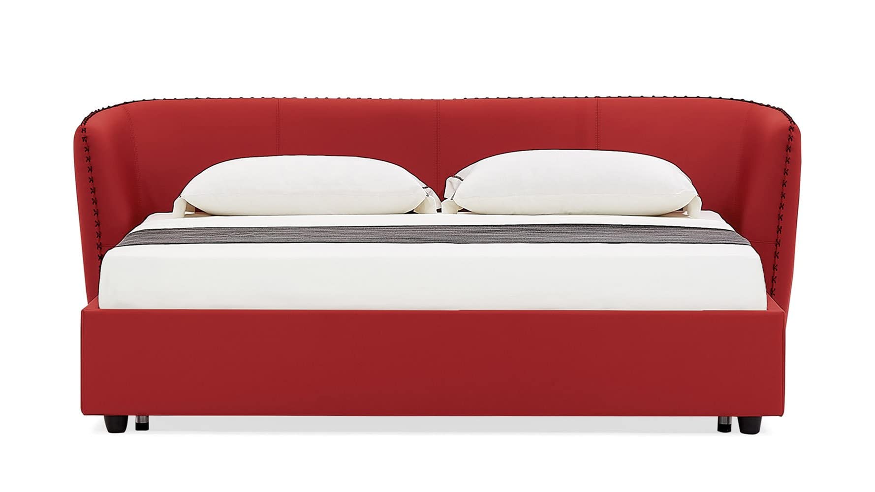 Zuri Furniture Modern Vitali Red Microfiber Leather King Size Platform Bed Frame - Perfect for Master Bedroom, Guest Room & Contemporary Home Decor