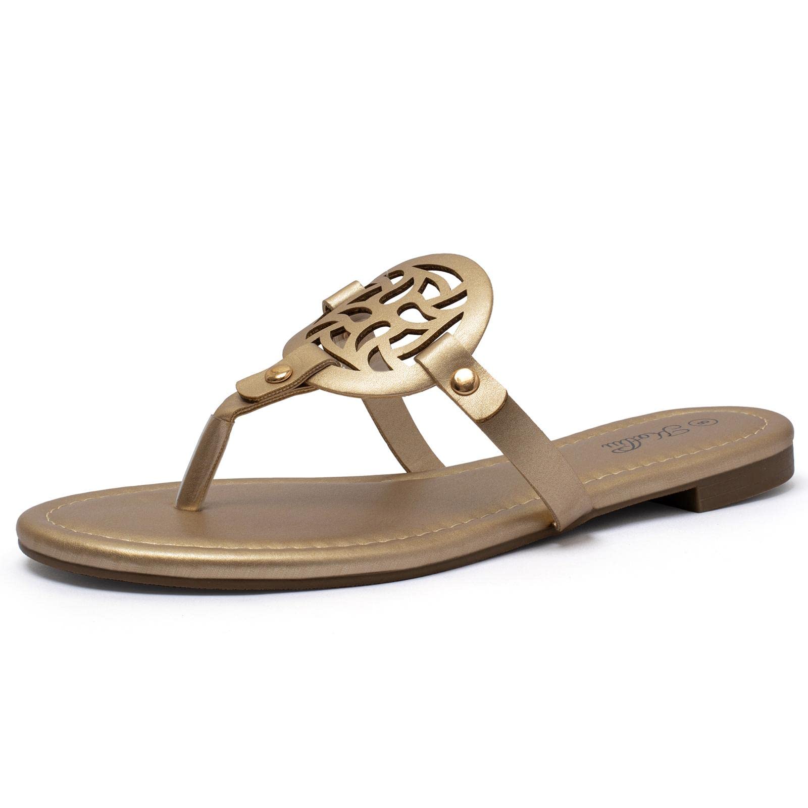 Katliu Women's Comfortable Flat Sandals - Dressy Flip Flops & Thong Sandals for Beach, Pool, and Summer Outfits