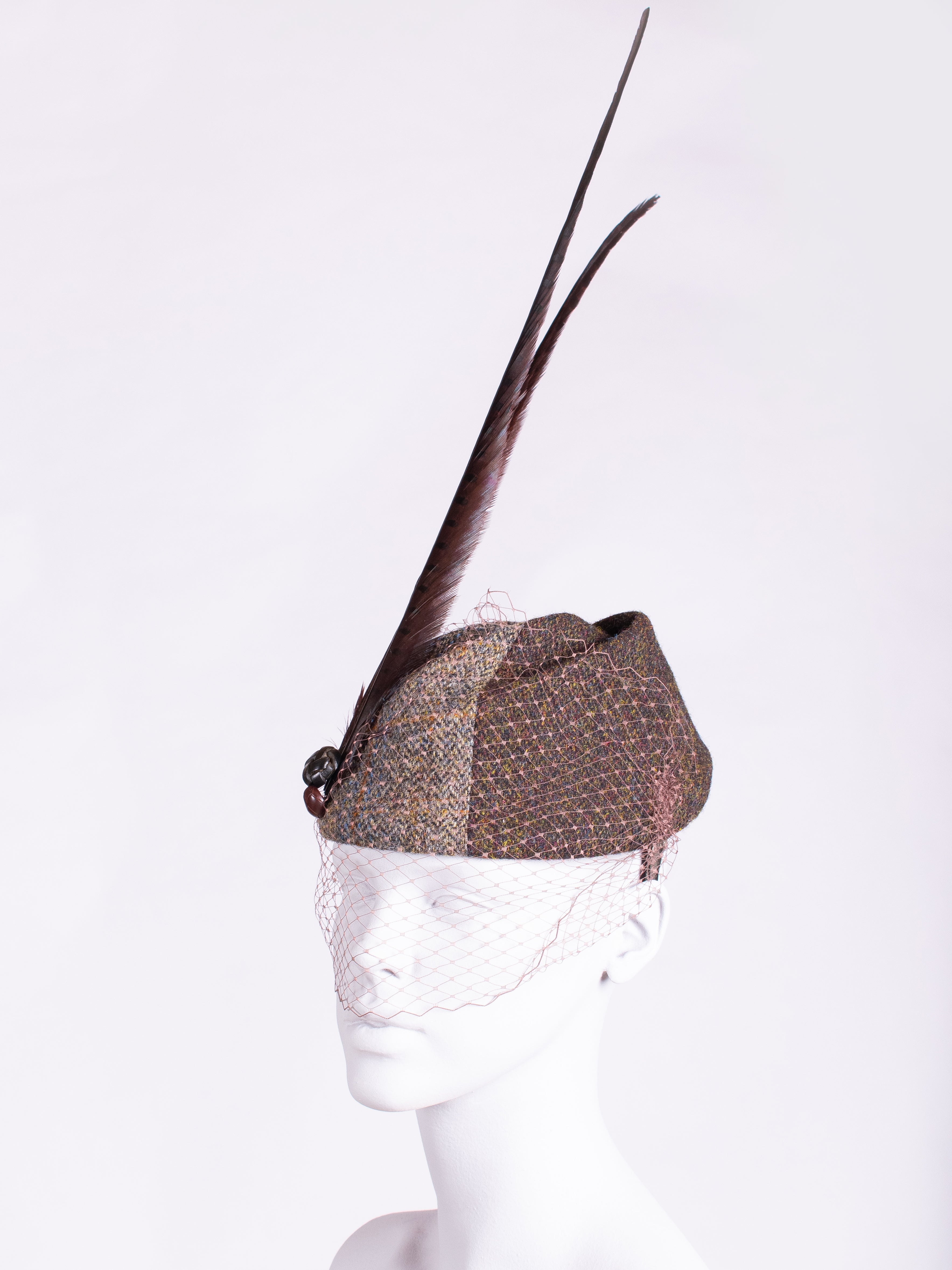 Highland Pleat With Veil - Sage & Chocolate Wedding Headpiece | Elegant Bridal Hair Accessory for Ceremonies & Photoshoots