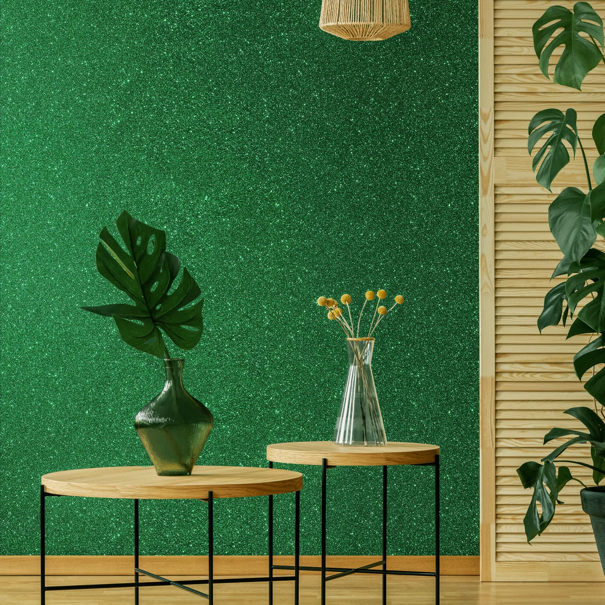 VEELIKE Green Glitter Peel and Stick Wallpaper - 15.7