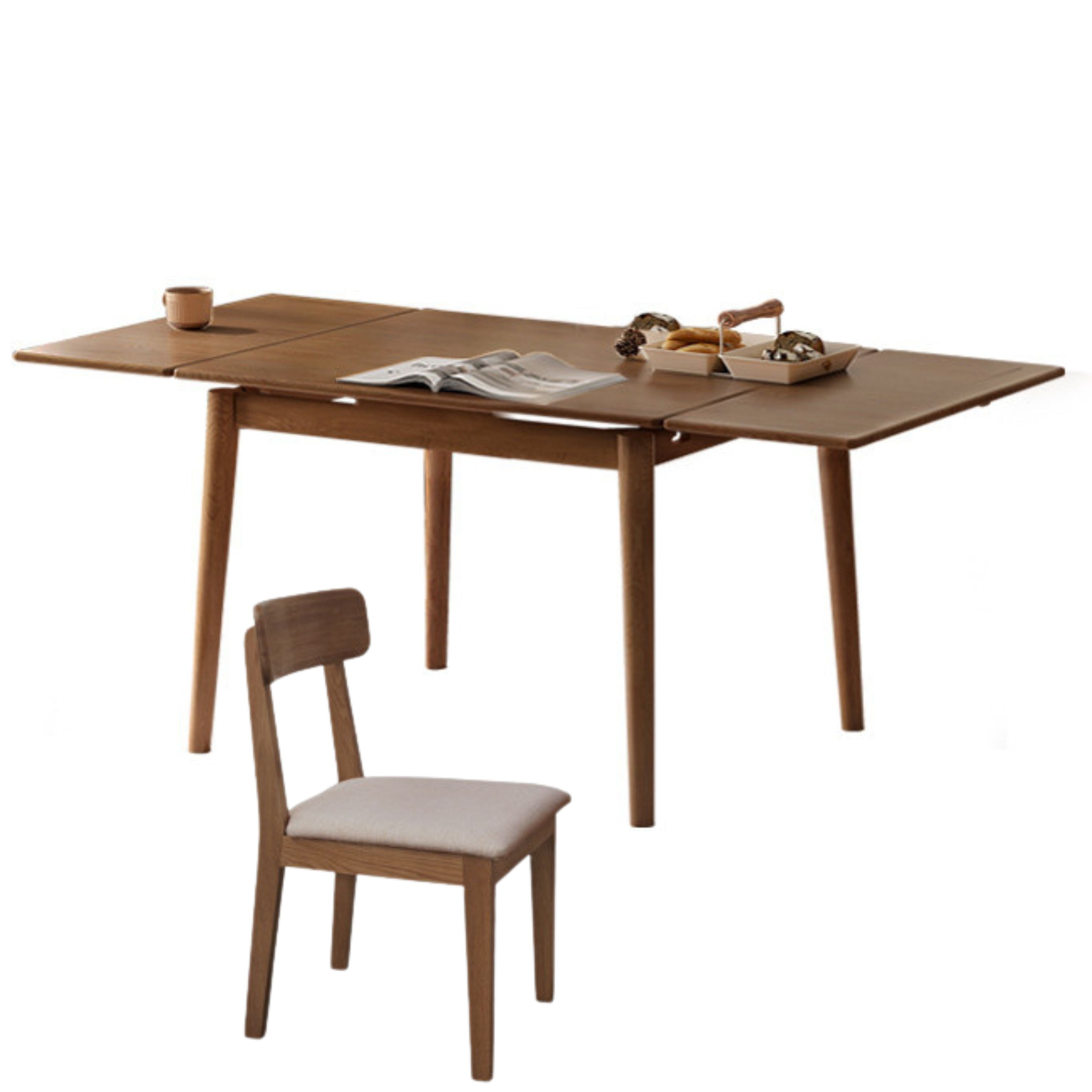 Solid Oak Wood Extendable Dining Table - Expandable Large Tabletop for Family Gatherings & Dinner Parties | Perfect for Small Spaces & Entertaining Guests