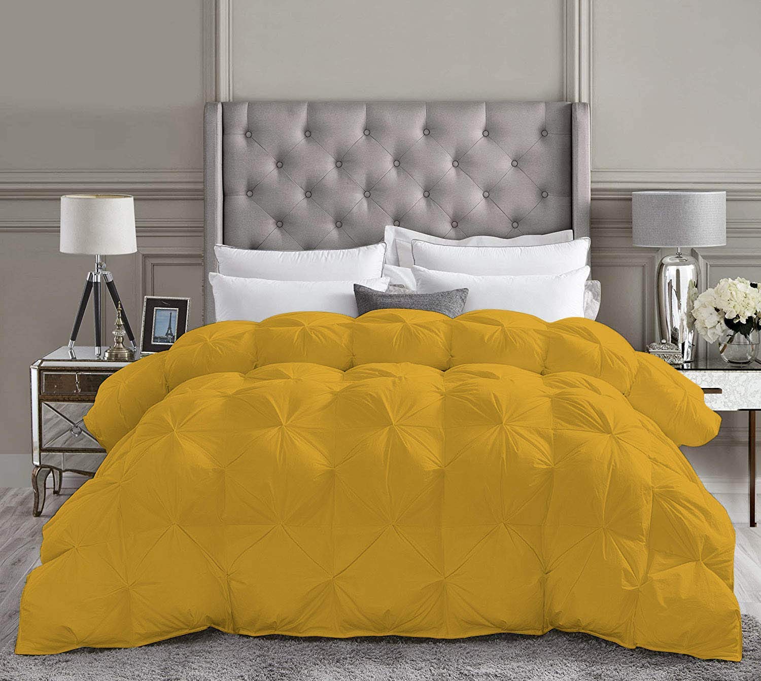 Premium 3-Piece Pinch Pleated Comforter Set - 1000 Thread Count 100% Egyptian Cotton Ultra Soft Bedding (Twin/Twin XL, Gold) - Perfect for Master Bedrooms, Guest Rooms & Dorm Decor