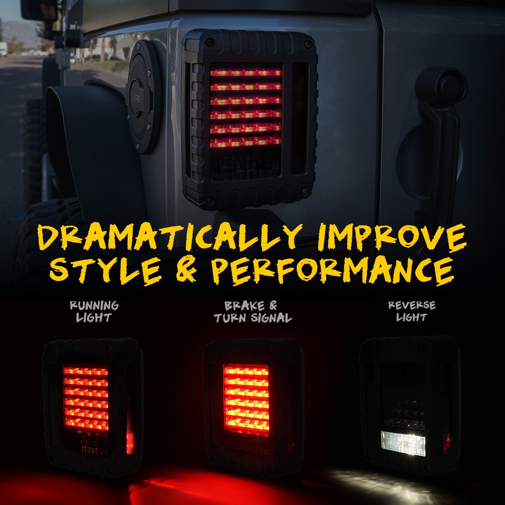 Xprite LED Tail Lights for 2007-2018 Jeep Wrangler JK JKU - Smoked Lens with Brake, Turn Signal & Reverse Lights | Waterproof & Durable for Off-Roading, Night Driving & Adventure
