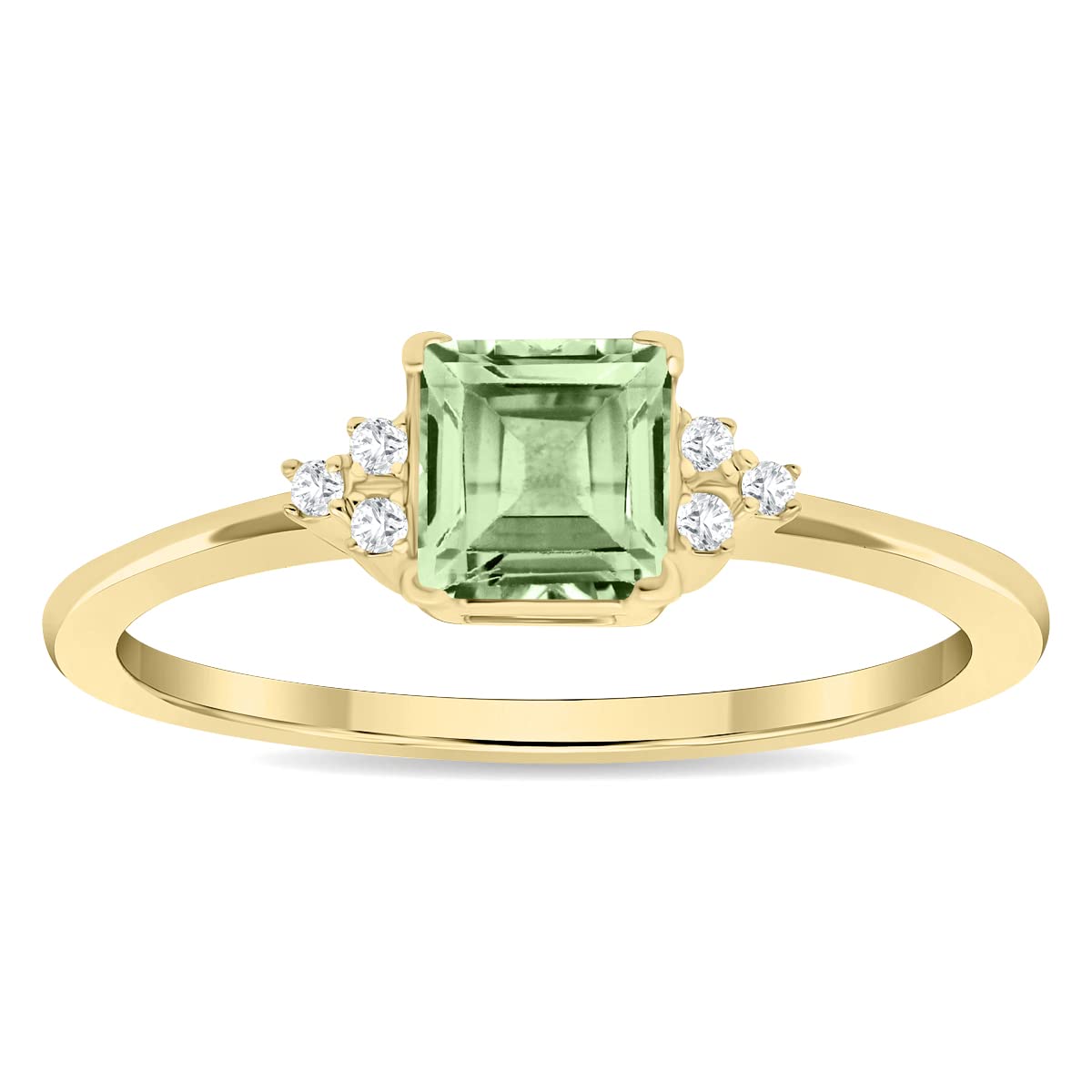 10K Yellow Gold Women's Square Green Amethyst & Diamond Half Moon Ring - Elegant Jewelry for Weddings, Anniversaries & Special Occasions