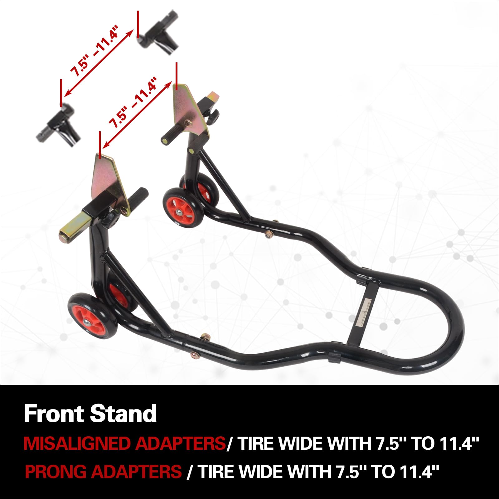 MOTO4U Universal Motorcycle Front & Rear Wheel Lift Stand Combo - Swingarm Spool Paddock Stand for Bike Maintenance (Red Wheel) - Perfect for Garage, Workshop & DIY Motorcycle Repair
