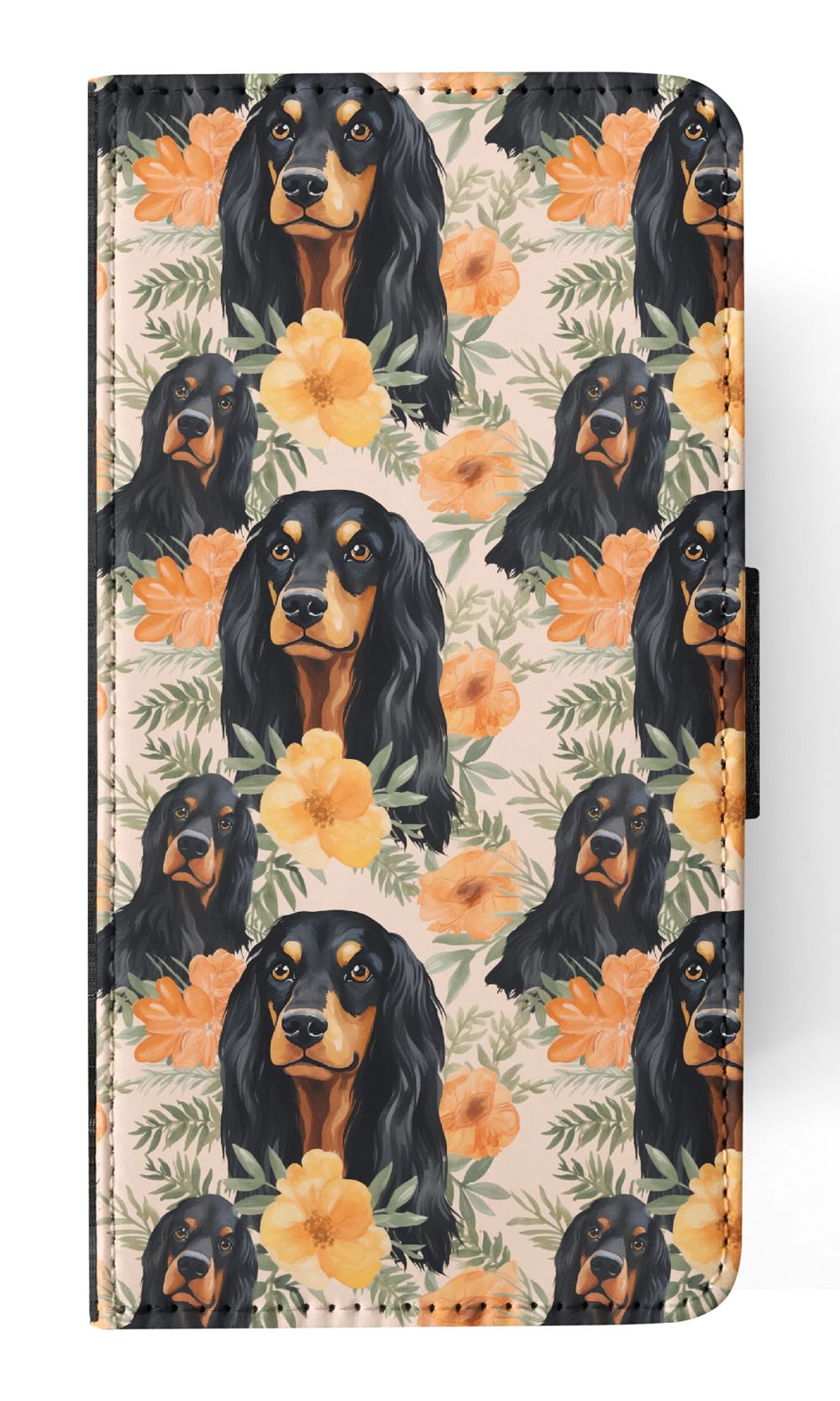 Cute Gordon Setter Puppy Dog Pattern Faux Leather Flip Wallet Phone Case for Apple iPhone 12 - Perfect for Pet Lovers & Everyday Use