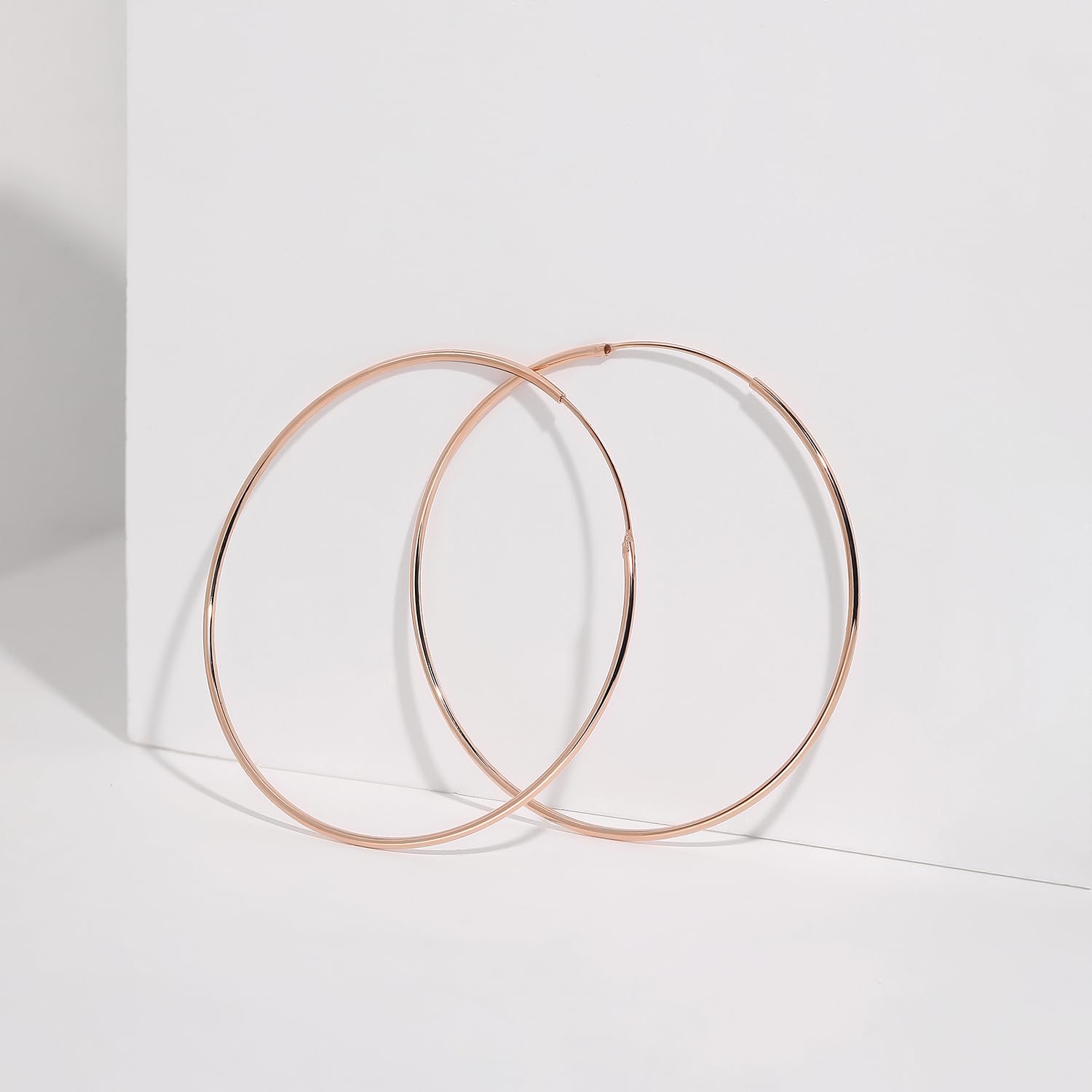 Meissa 925 Sterling Silver Thin Hoop Earrings for Women & Girls - Rose Gold Plated Large Loop Earrings, Lightweight Big Circle Earrings (60mm) - Perfect for Everyday Wear, Parties & Gifts