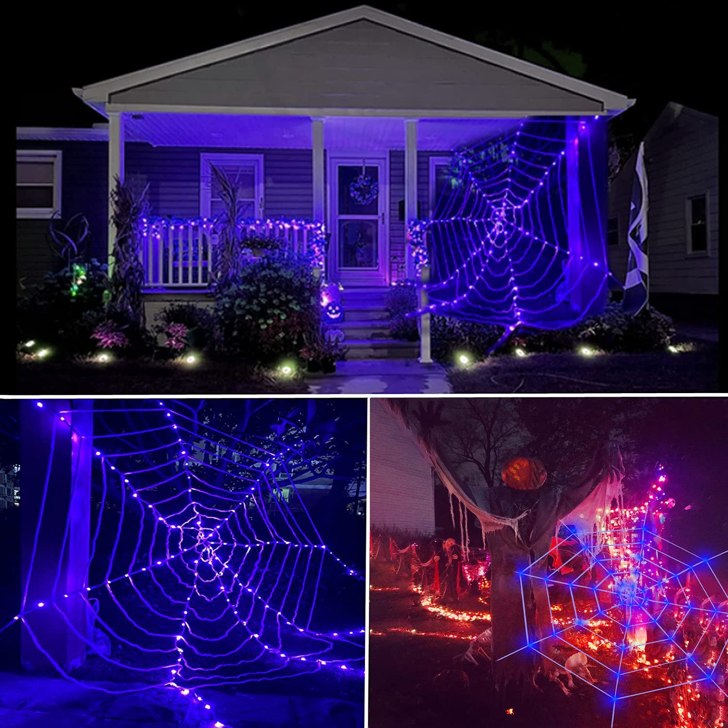 TTBUY Halloween Decorations - 12FT Spider Web with Purple LED Lights for Indoor & Outdoor Halloween Party, Garden, Yard, Haunted House Decor | Perfect for Spooky Atmosphere & Halloween Night Decorating