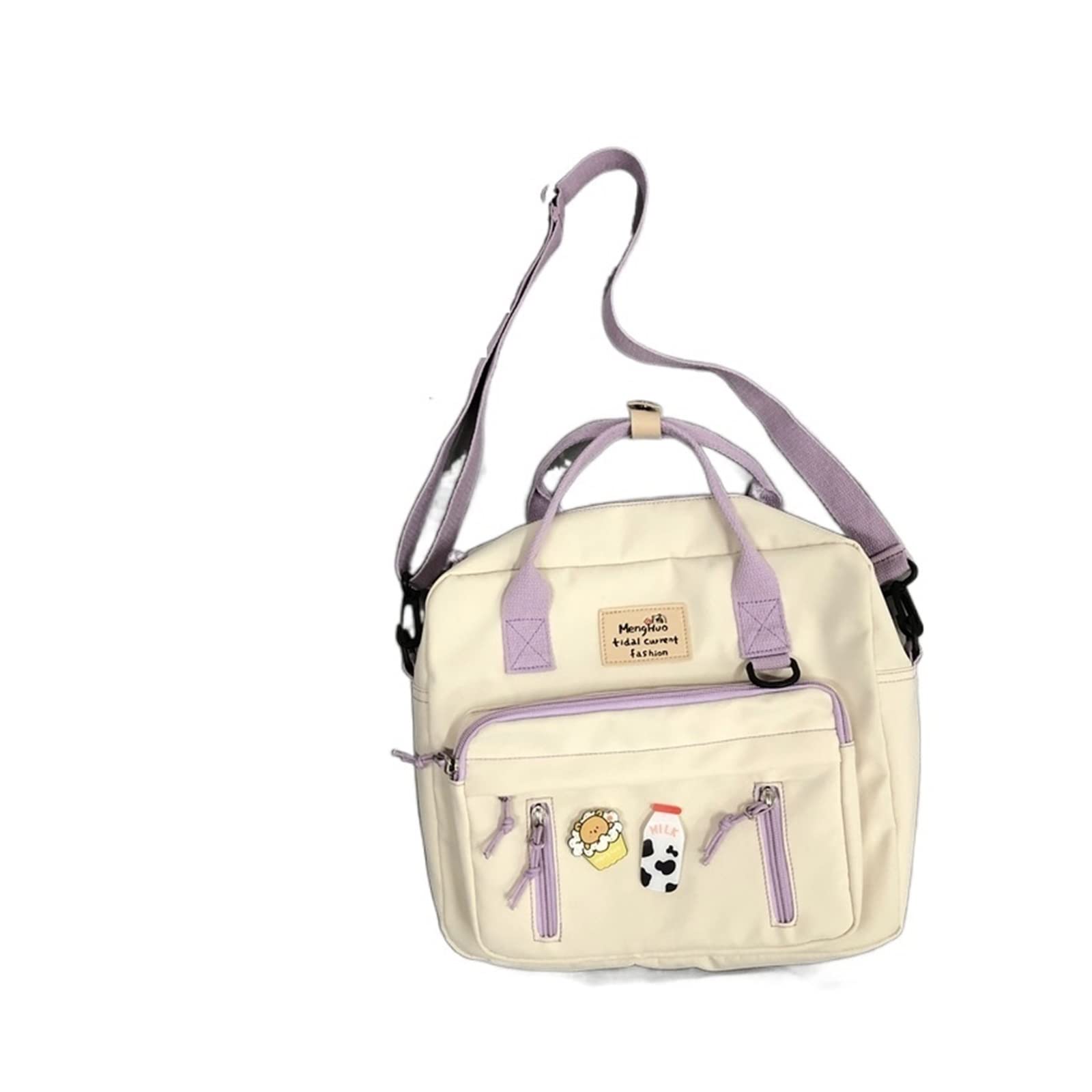 **DAPERCI Cute Multifunctional Backpack for Teen Girls - Stylish Ring Buckle Design, Lightweight Travel Bag, Small School Backpack with Badge - Perfect for School, Travel & Daily Use (White with Pendant)**