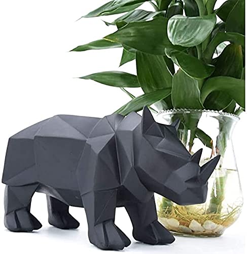Abstract Geometric Rhino Statue - Handcrafted Resin Animal Sculpture for Home & Office Decor | Desktop Ornament, Art Figurine, Unique Gift Idea for Animal Lovers & Modern Interior Design