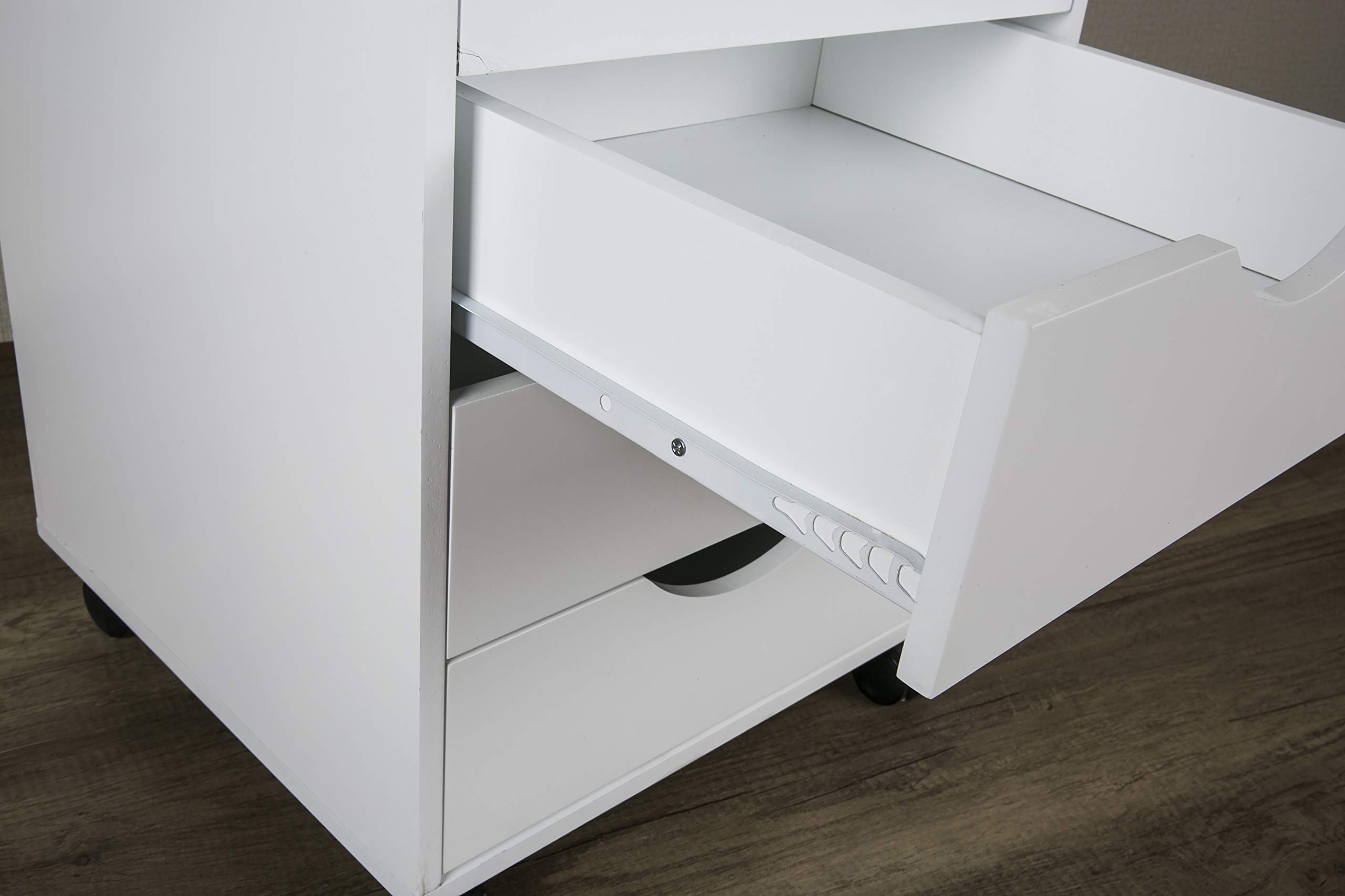 White Wooden 5-Drawer Mobile File Cabinet with Wheels - Rolling Storage Organizer Cart for Home Office, School, or Classroom Organization