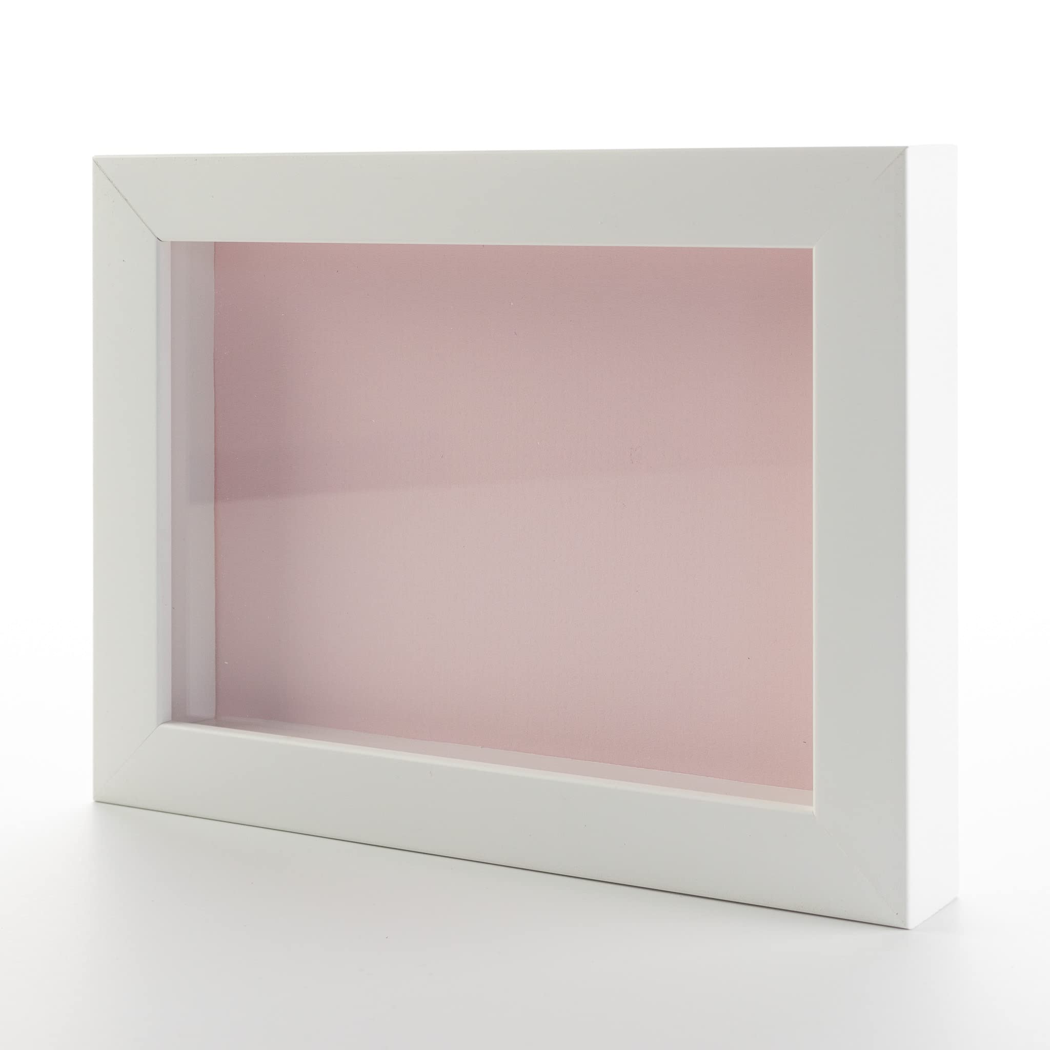 20x24 Shadow Box Frame - White Solid Pine Wood Display with Pink Acid-Free Backing, UV Protective Acrylic & Hanging Hardware - 0.75