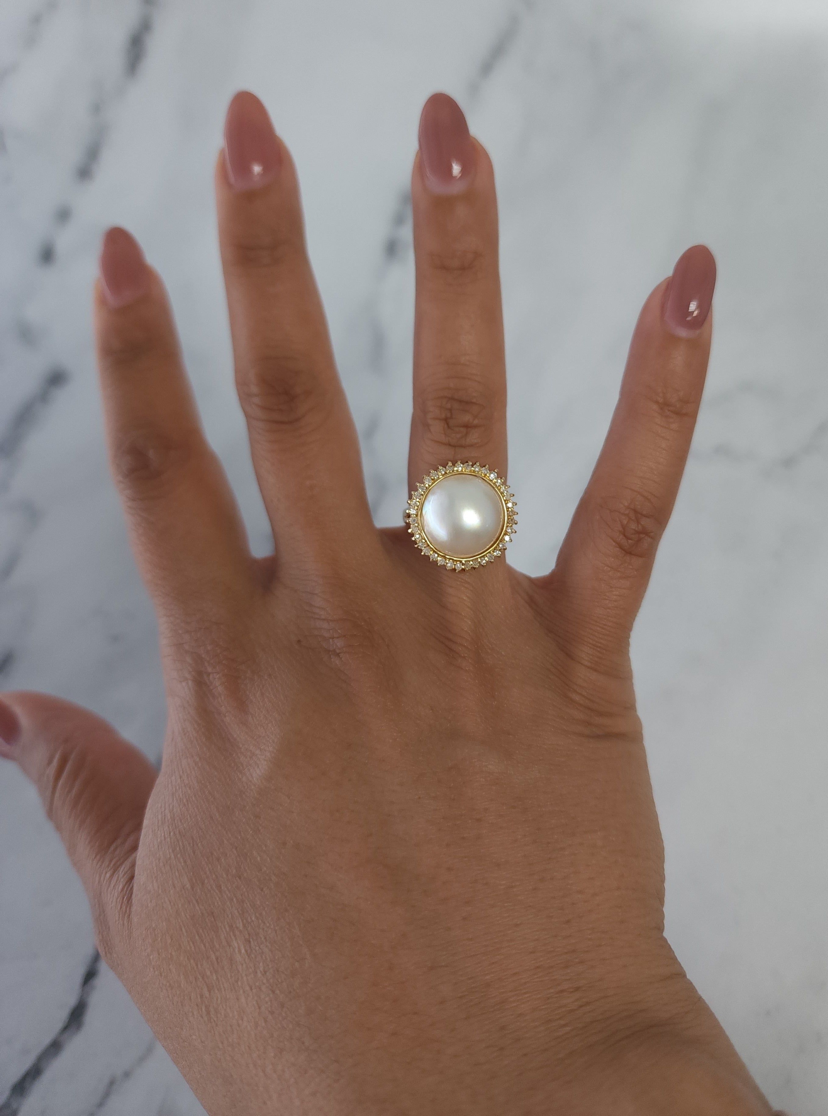 13MM Freshwater Pearl Diamond Halo Ring - Elegant Sterling Silver Jewelry for Women, Perfect for Weddings, Anniversaries & Special Occasions