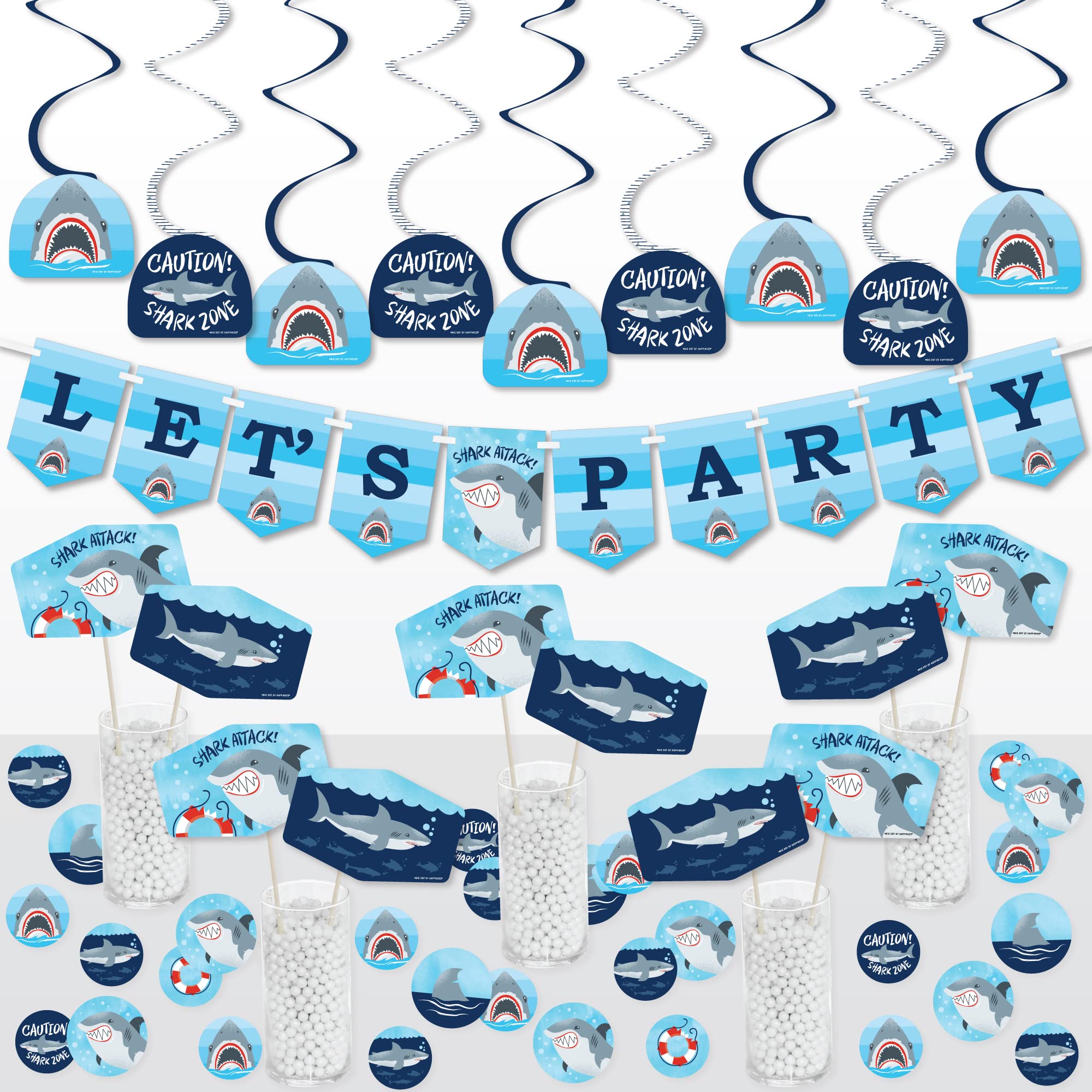 Big Dot of Happiness Shark Zone - Jawsome Shark Party Supplies Kit with 51 Decorations for Birthday & Ocean Theme Parties | Perfect for Kids Birthday, Under the Sea Decorations & Shark Lover Gifts