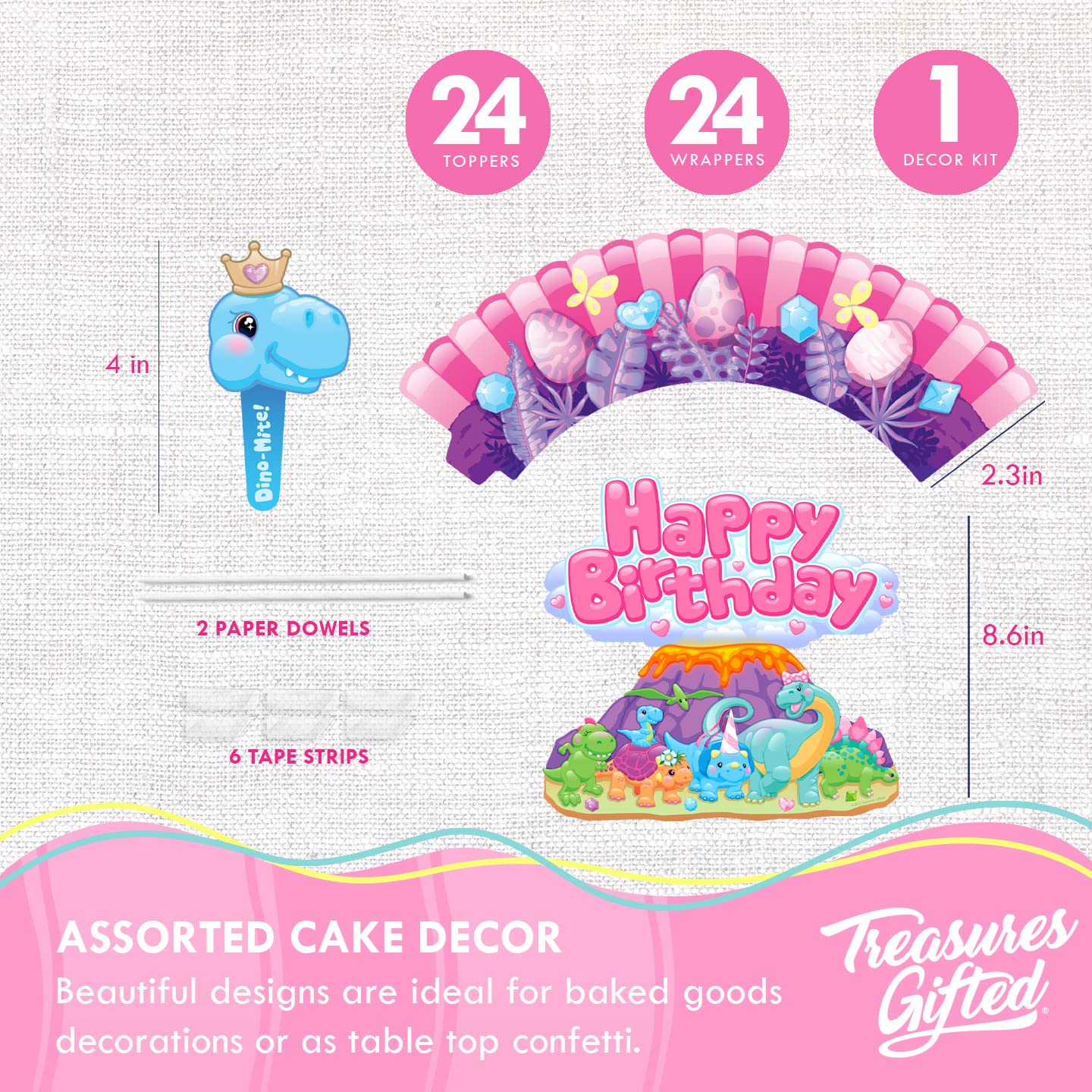 Dinosaur Party Decorations for Girls - Ultimate 24-Piece Birthday Party Set - Dinosaur Themed Party Supplies for Girls - Perfect for Birthday Celebrations, Themed Events & Kids' Parties