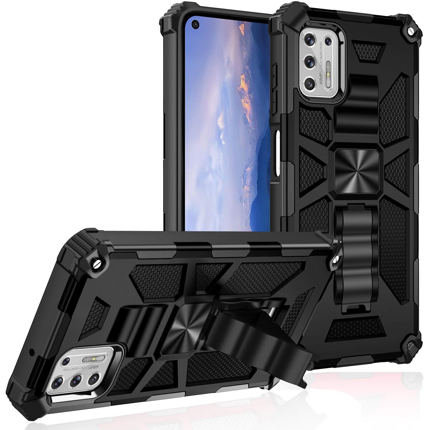 Military Grade Drop Tested Phone Case for Moto G Stylus 2021 - Shockproof Protective Cover with Built-in Kickstand & Magnetic Car Mount Compatibility - Perfect for Work, Travel and Outdoor Activities (Black)