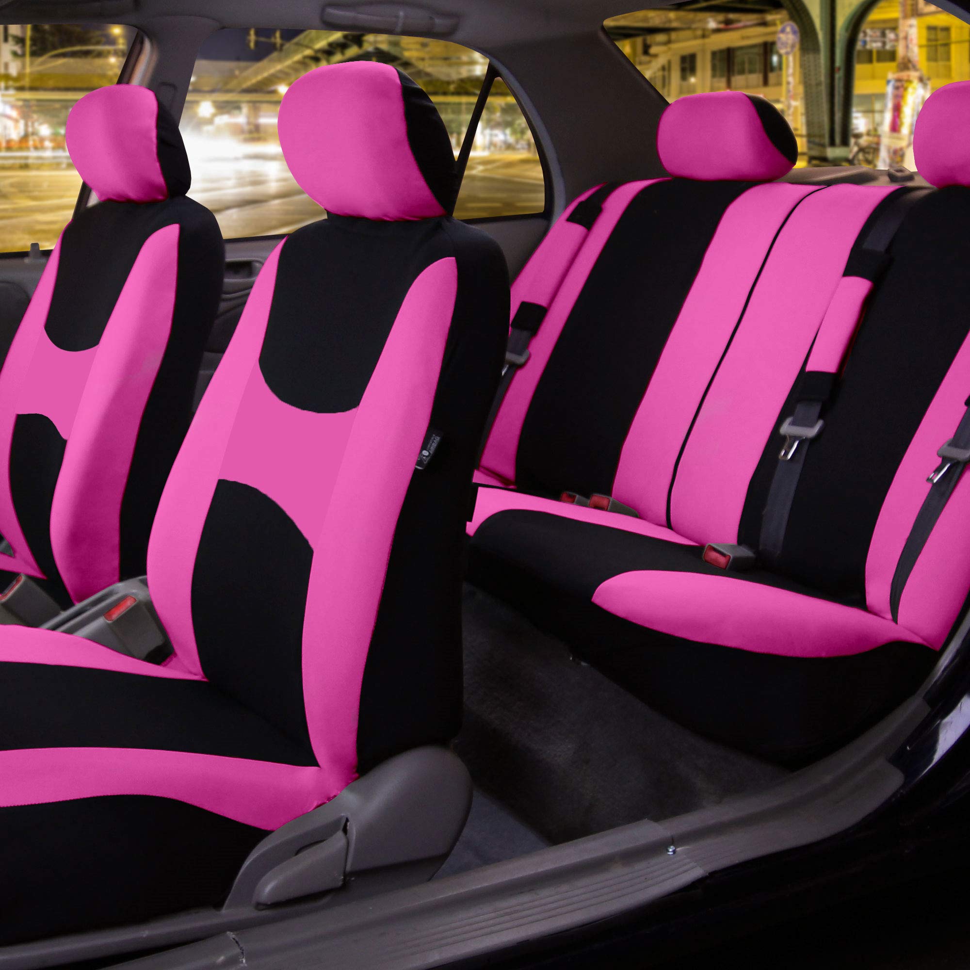 TLH Automotive Seat Covers - Lightweight Breathable Full Set Car Seat Covers, Pink Universal Fit for Cars Trucks & SUVs | Airbag Compatible Split Rear Design | Perfect for Daily Commute, Road Trips & Interior Protection