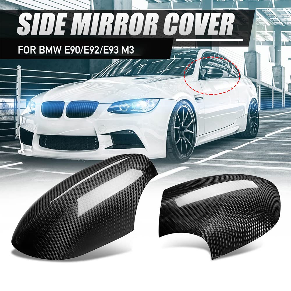 BMW E90 E92 E93 M3 Carbon Fiber Mirror Caps (2007-2012) - Direct Fit Replacement Side Door Mirror Covers for Sedan & Coupe - Enhance Style & Protection for Daily Driving & Car Shows