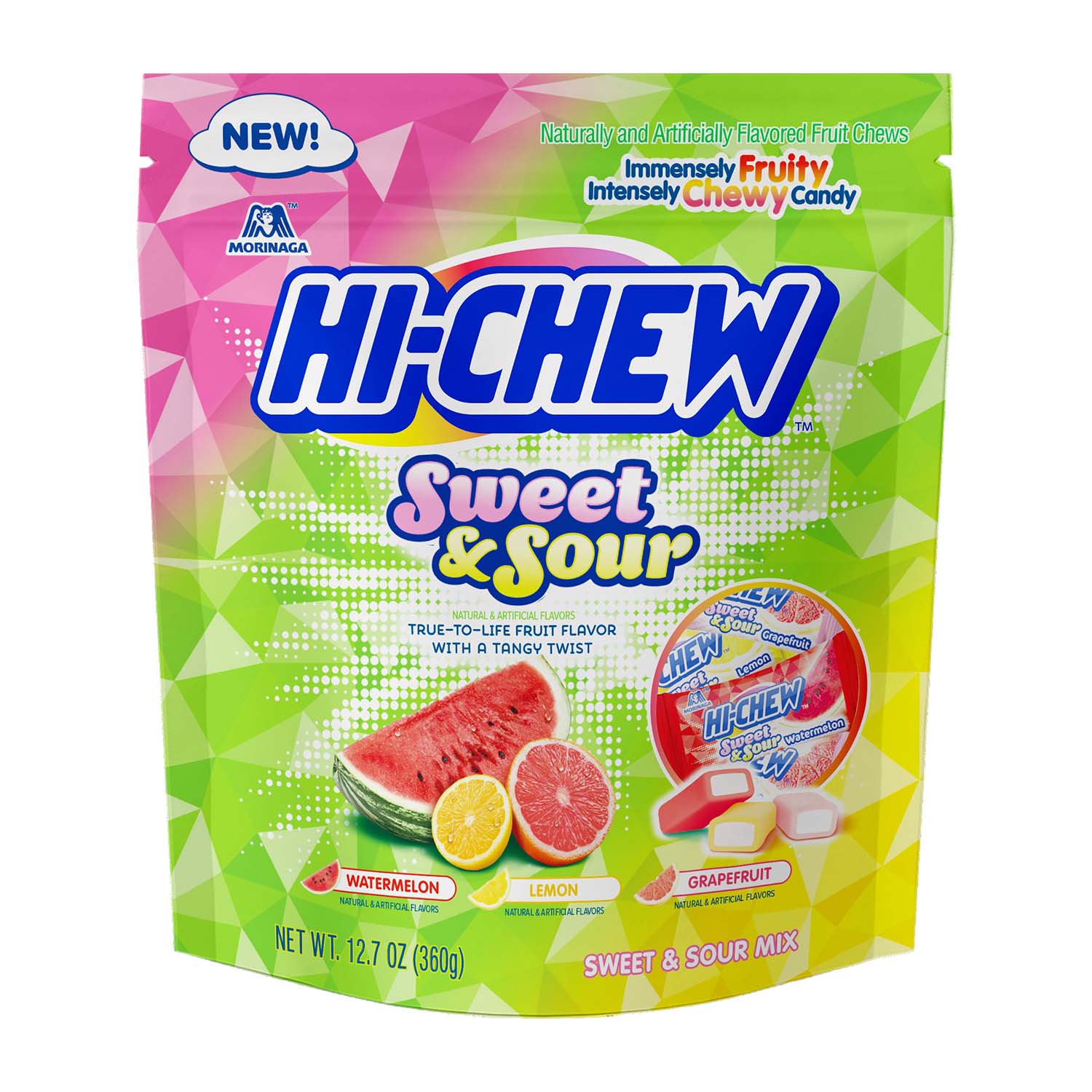 Hi Chew Sweet & Sour Mixed Fruit Flavored Chewy Candy | 12.7oz Resealable Pouch Bag | Perfect for Snacking, Lunchboxes & On-the-Go Treats