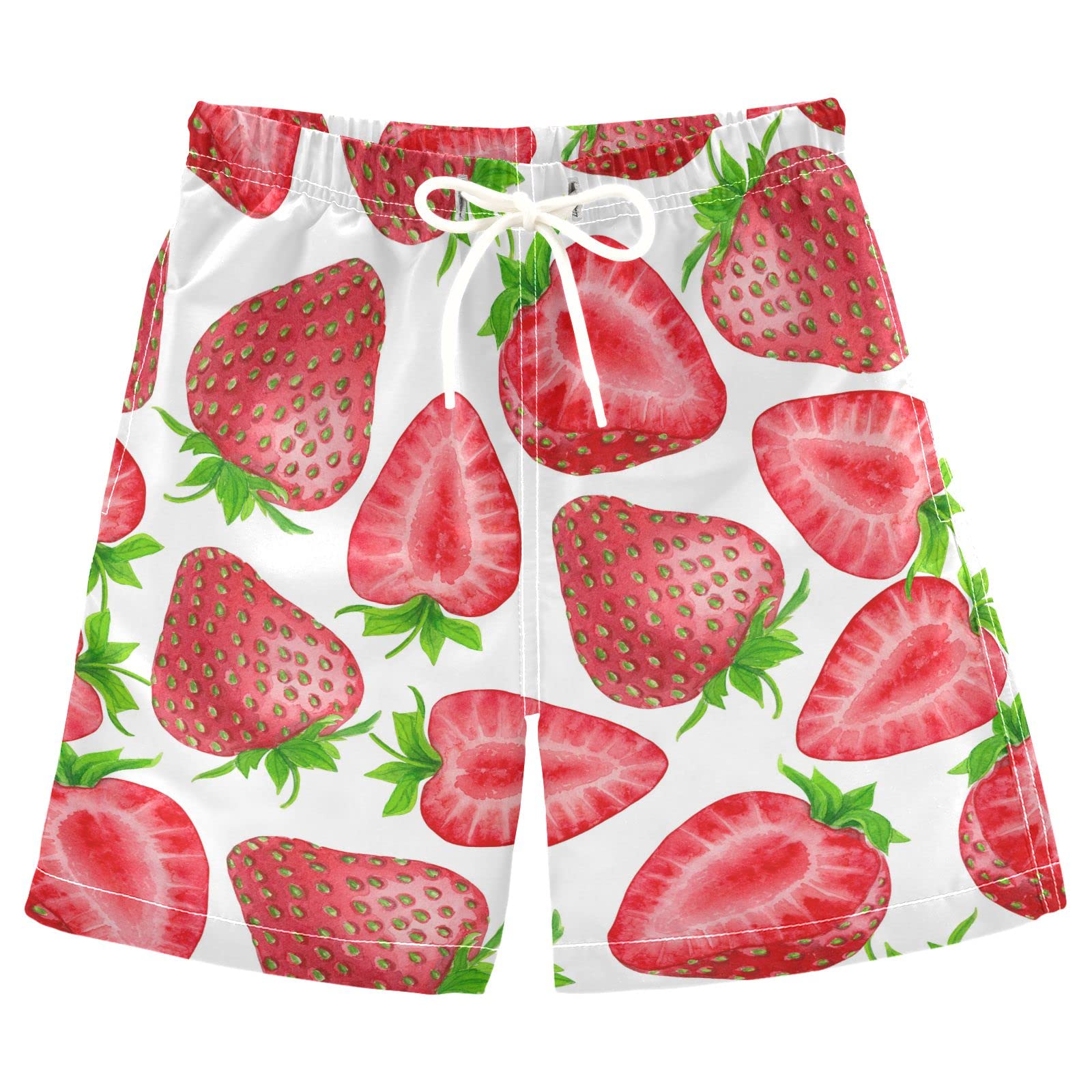 Dussdil Watercolor Juicy Strawberries Boys Swim Trunks - Quick Dry Kids Toddler Swimwear for Beach, Pool & Summer Activities | Cute Bathing Suits for Boys