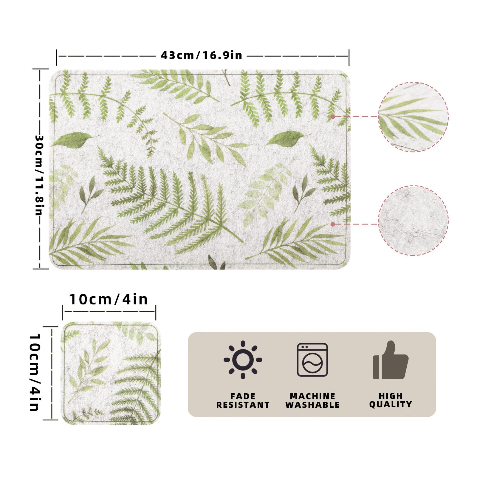6-Pack Wipeable Heat-Resistant Non-Slip Felt Placemats - 17