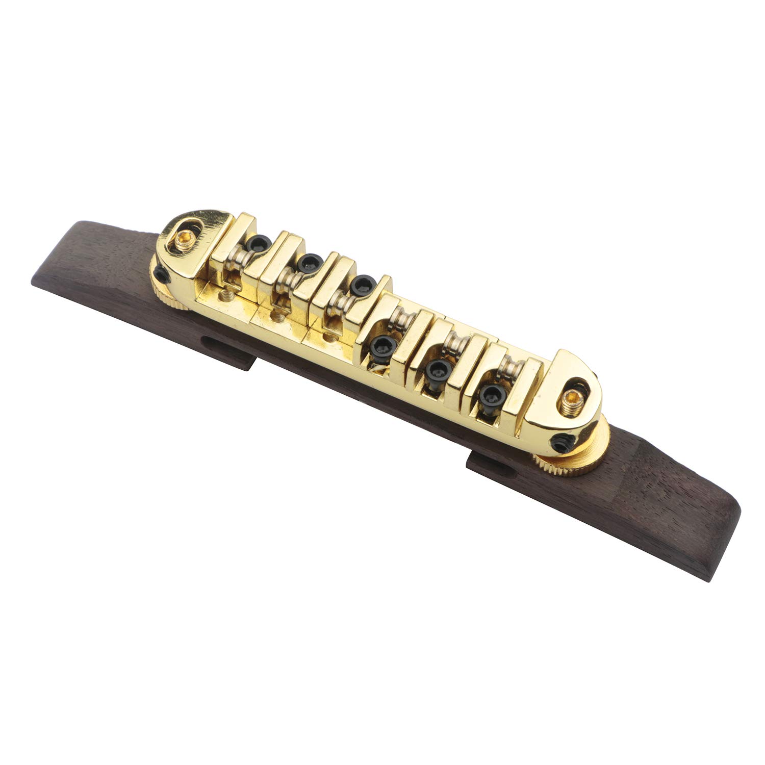 Golden Electric Guitar Bridge Roller Saddles - Rosewood Replacement Bridge for Fender Stratocaster & Telecaster - Perfect for Guitar Upgrades, Repairs & Smooth String Action Adjustment