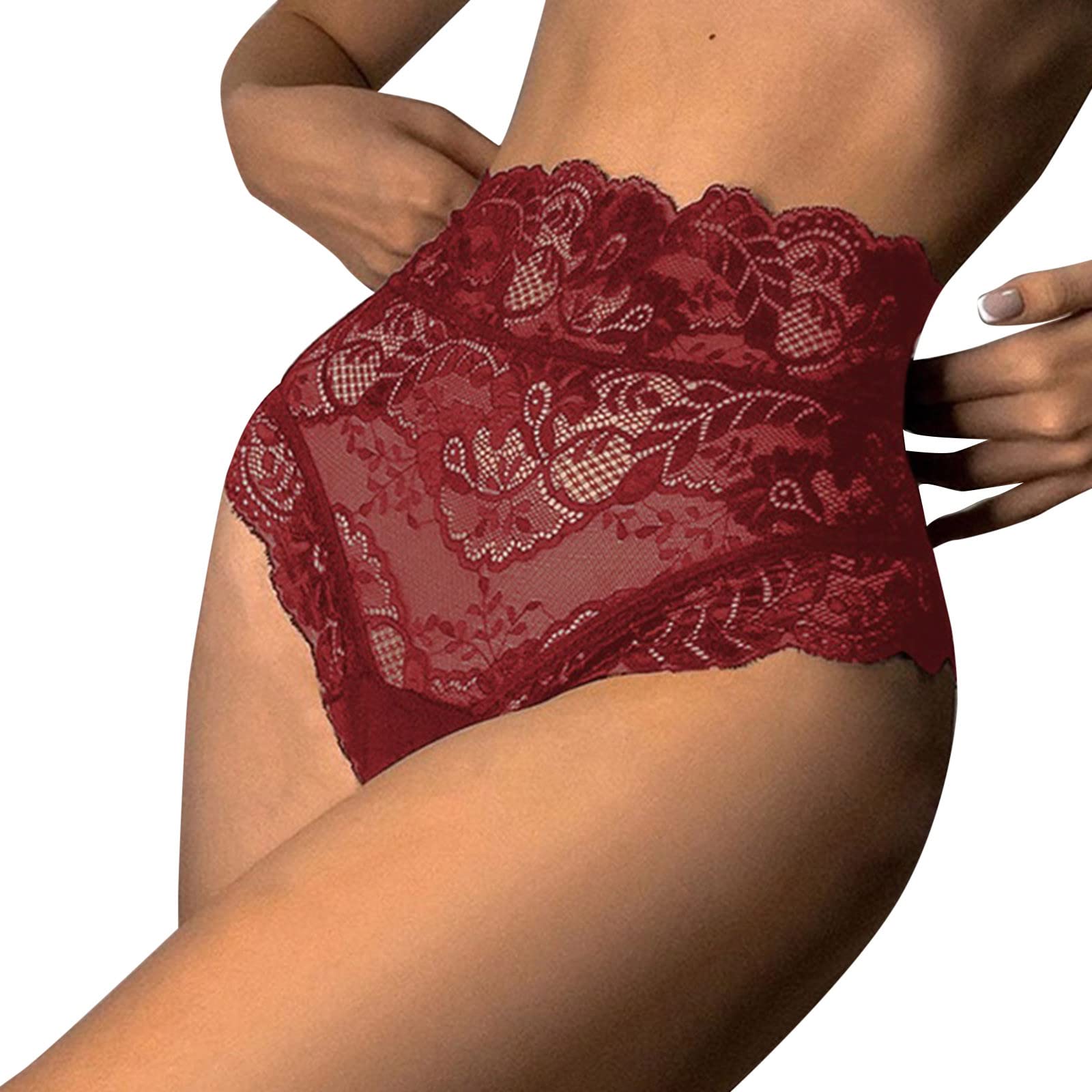 Sexy Floral Lace High Waist Panties for Women - Mesh Hollow Out Transparent Underwear Briefs | Plus Size Lingerie for Date Night & Romantic Occasions